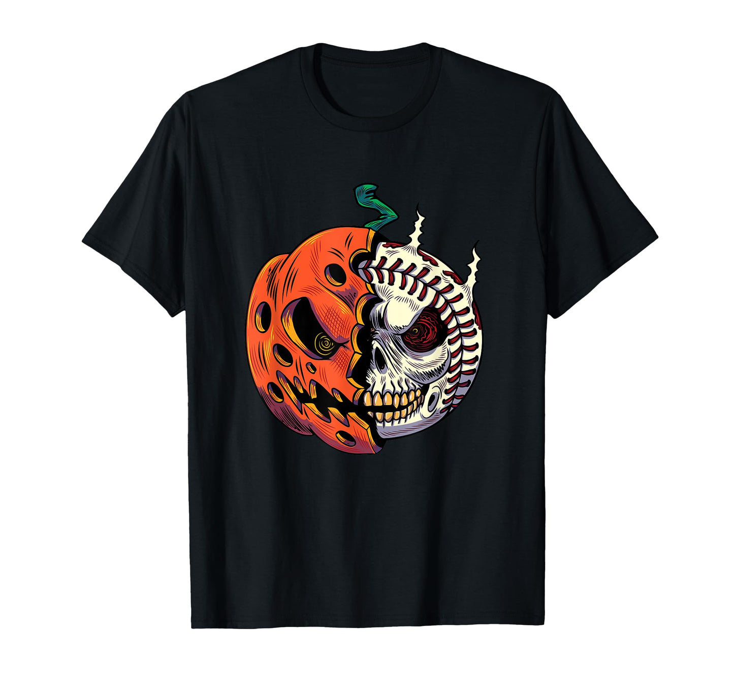 Pumpkin Skull Halloween Baseball Player T-Shirt - Unique Graphic Men Women - T-Shirt, Sweatshirt, Hoodie