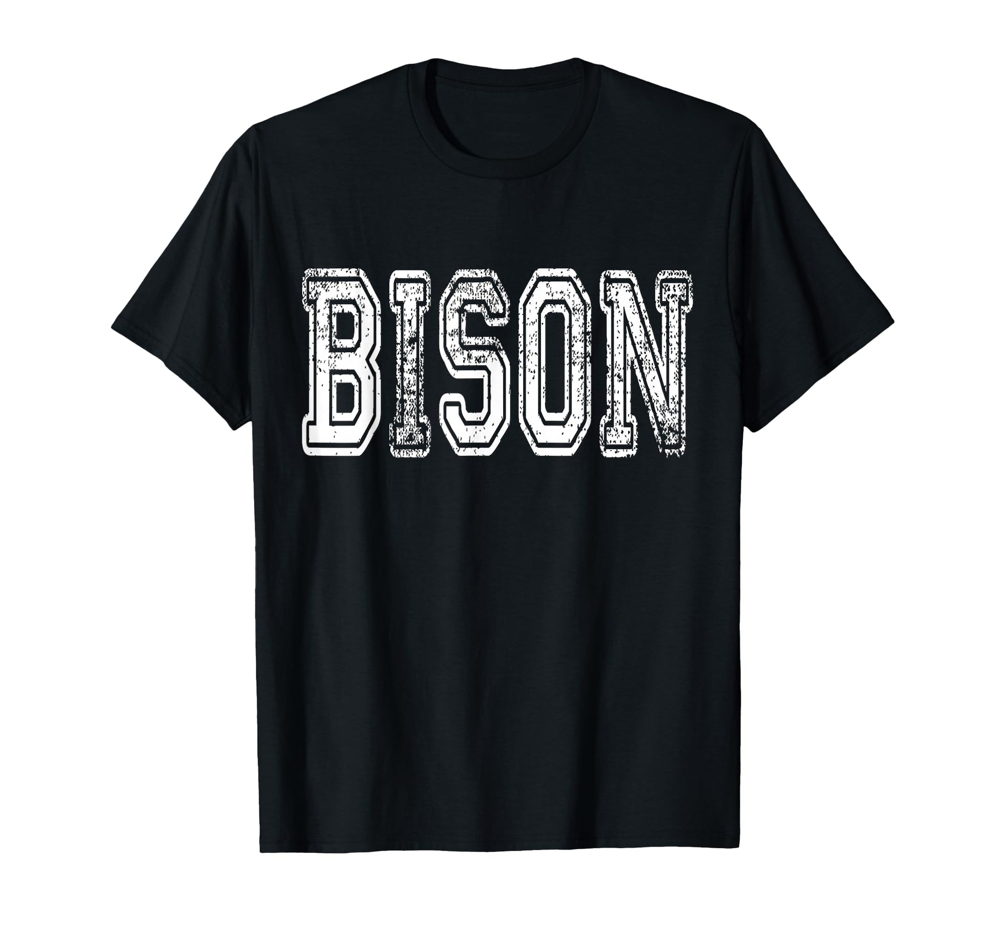 Bison Mascot Distressed School Sports T-Shirt - Minimalist Print Men Women - T-Shirt, Sweatshirt, Hoodie
