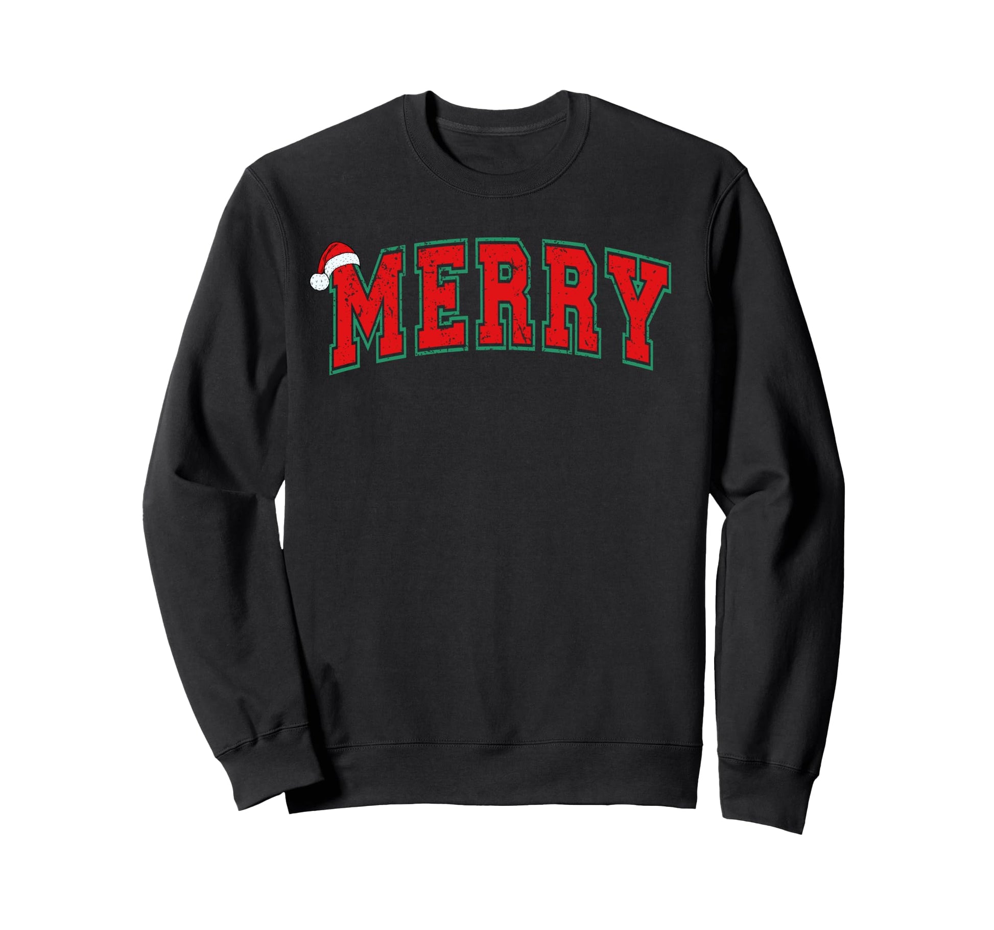 Merry Varsity Santa Hat Sweatshirt - Unique Graphic for Adults - T-Shirt, Sweatshirt, Hoodie