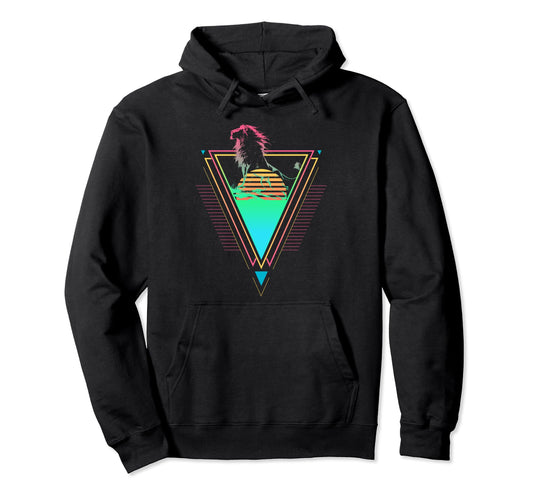1980S 1990S Synthwave Lion Sunset Hoodie - Aesthetic Graphic for Adults - T-Shirt, Sweatshirt, Hoodie