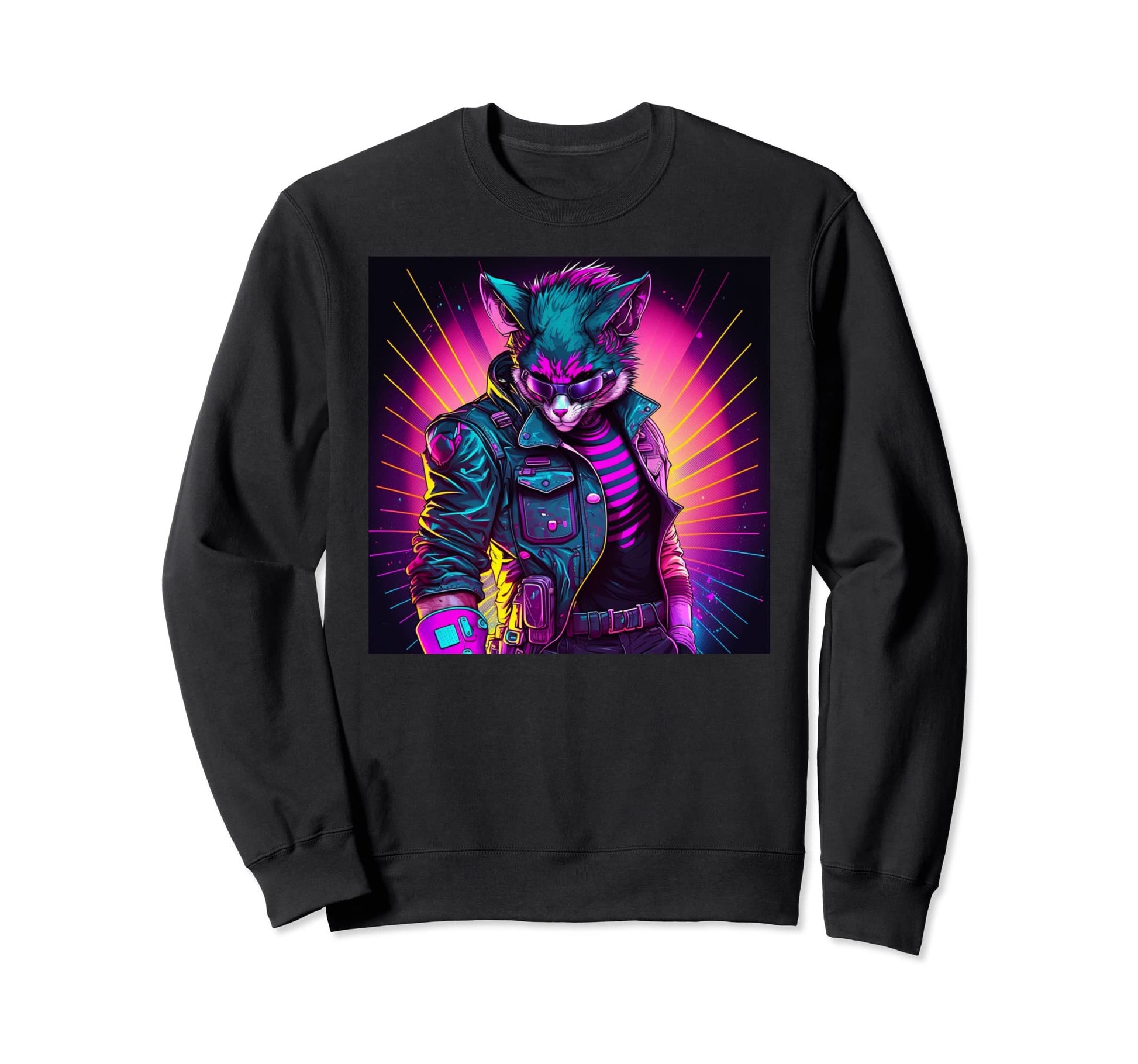 Synthwave Cat 80S Vibe Sweatshirt - Unique Graphic for Adults - T-Shirt, Sweatshirt, Hoodie