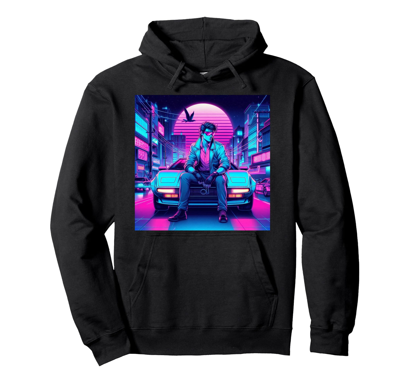 Synthwave Retrowave Outrun 80S Sports Car Hoodie - Trendy Graphic Unisex - T-Shirt, Sweatshirt, Hoodie