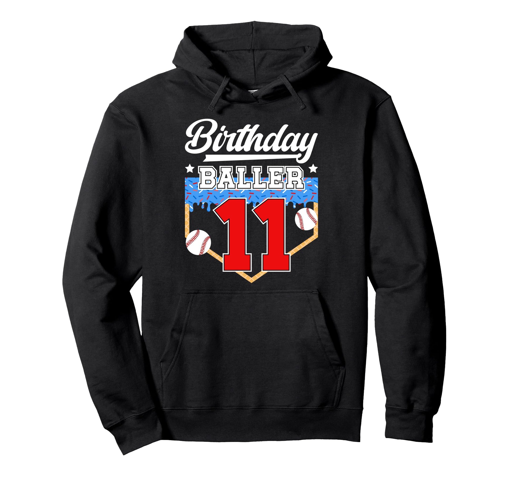 11Th Baseball Birthday Eleven Year Old Hoodie - Graphic Print Unisex - T-Shirt, Sweatshirt, Hoodie