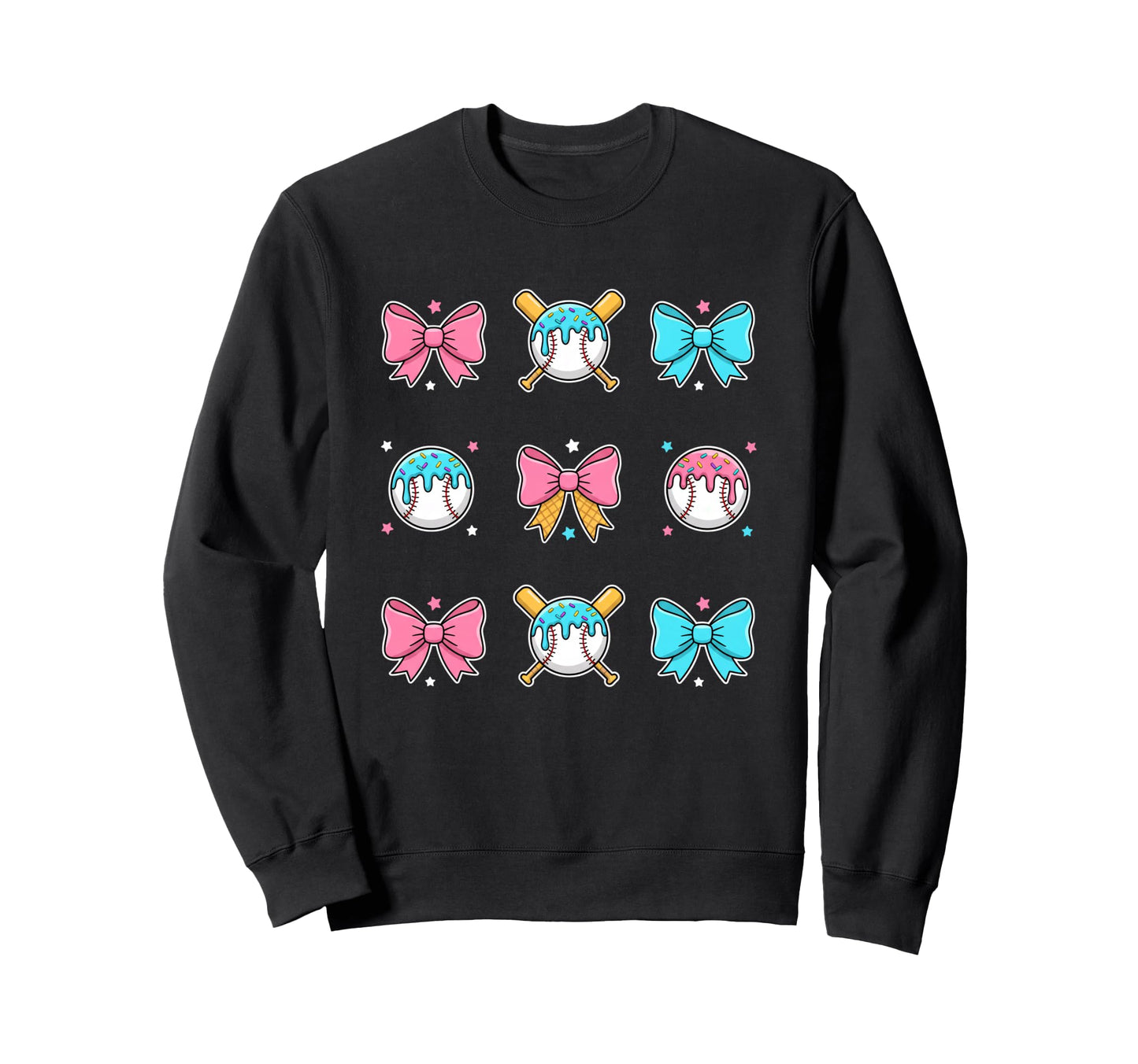 Baseball Donut Sprinkles Bow Sweatshirt - Aesthetic Graphic for Adults - T-Shirt, Sweatshirt, Hoodie