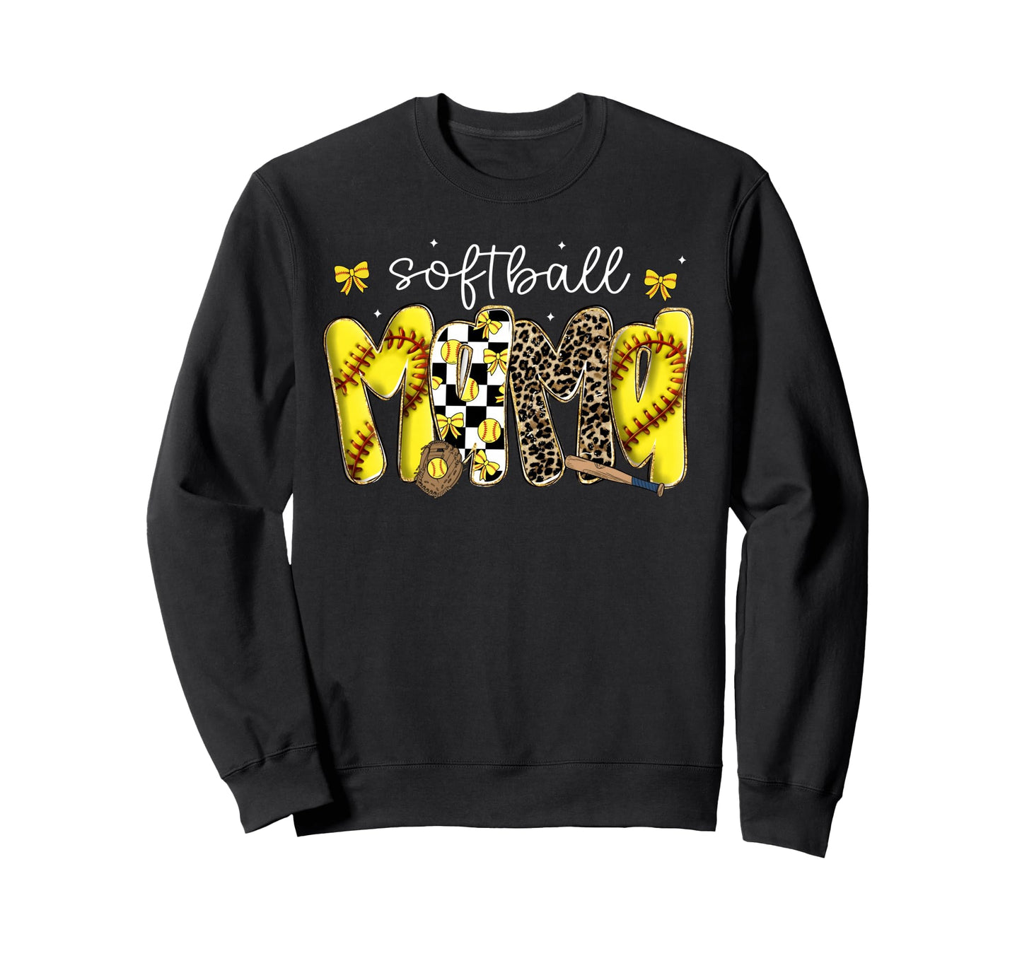 Softball Mama Leopard Coquette Bow Sweatshirt - Fun Novelty Design Unisex - T-Shirt, Sweatshirt, Hoodie