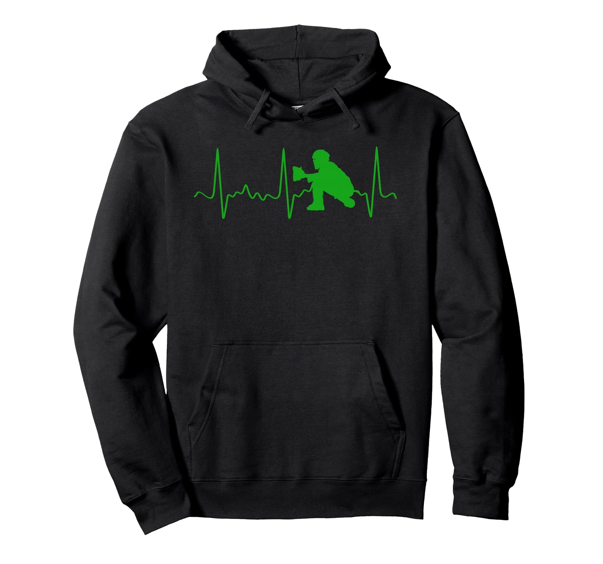 Green Baseball Heartbeat Catcher Hoodie - Unique Graphic for Adults - T-Shirt, Sweatshirt, Hoodie