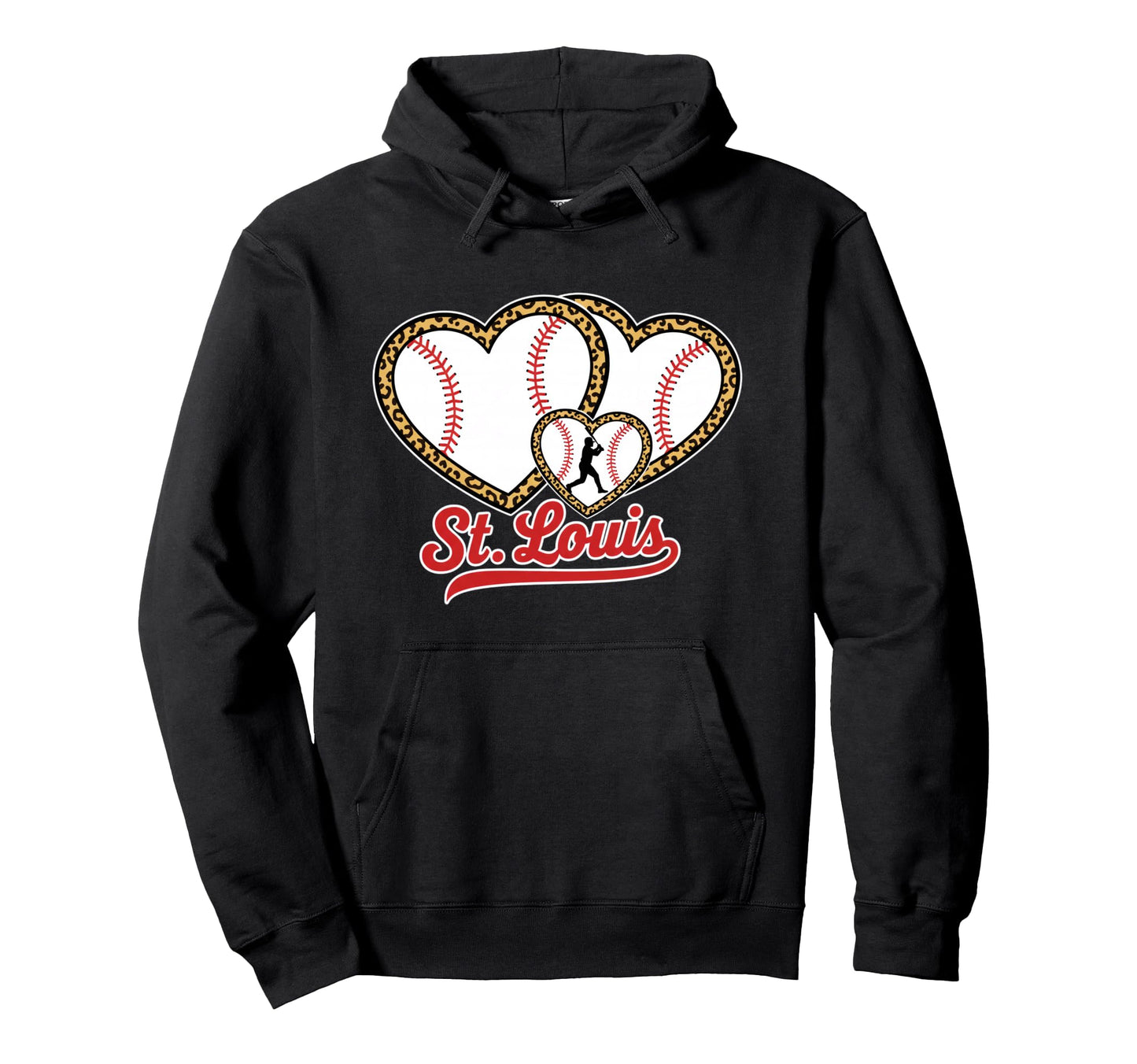 St Louis Leopard Heart Baseball Batter Hoodie - Novelty Apparel for Adults - T-Shirt, Sweatshirt, Hoodie