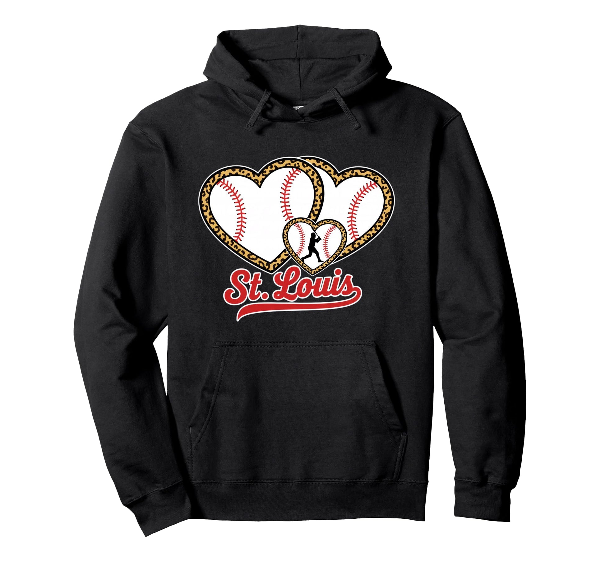 St Louis Leopard Heart Baseball Batter Hoodie - Novelty Apparel for Adults - T-Shirt, Sweatshirt, Hoodie