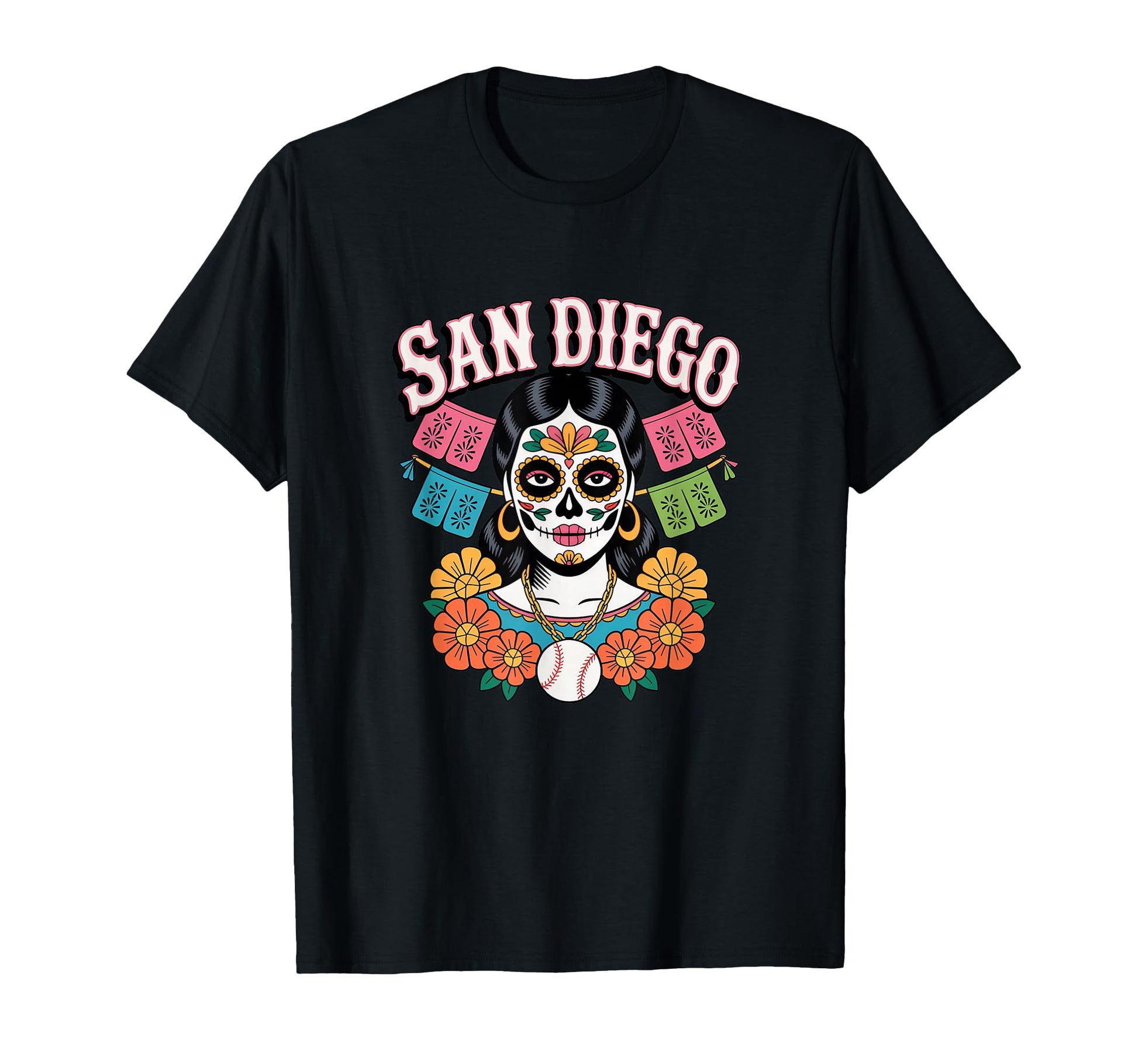 San Diego Sugar Skull Baseball Dia De Los T-Shirt - Novelty Apparel Unisex - T-Shirt, Sweatshirt, Hoodie