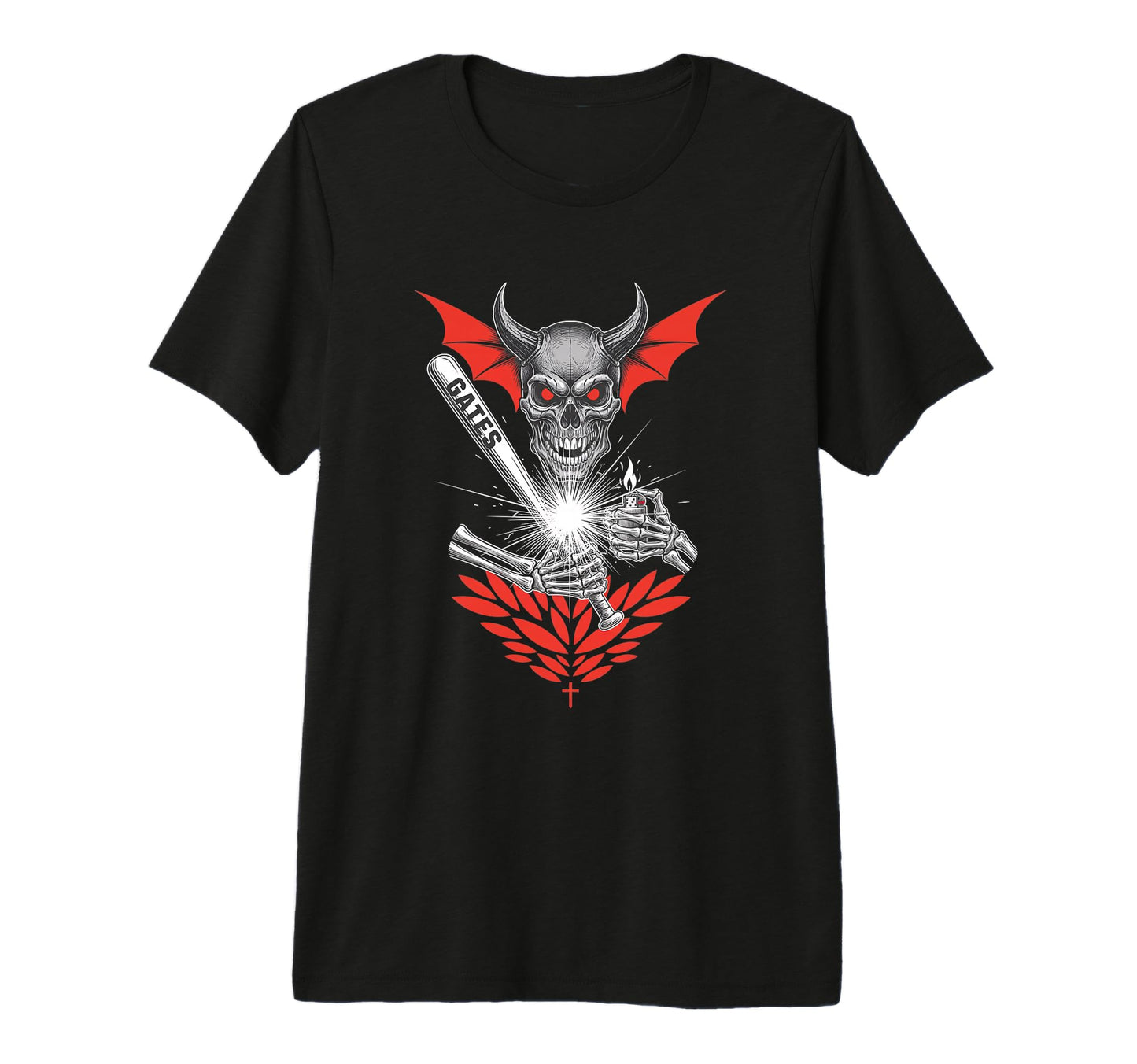 Gates Skull Demon Baseball Bat T-Shirt - Casual Everyday Wear for Adults - T-Shirt, Sweatshirt, Hoodie
