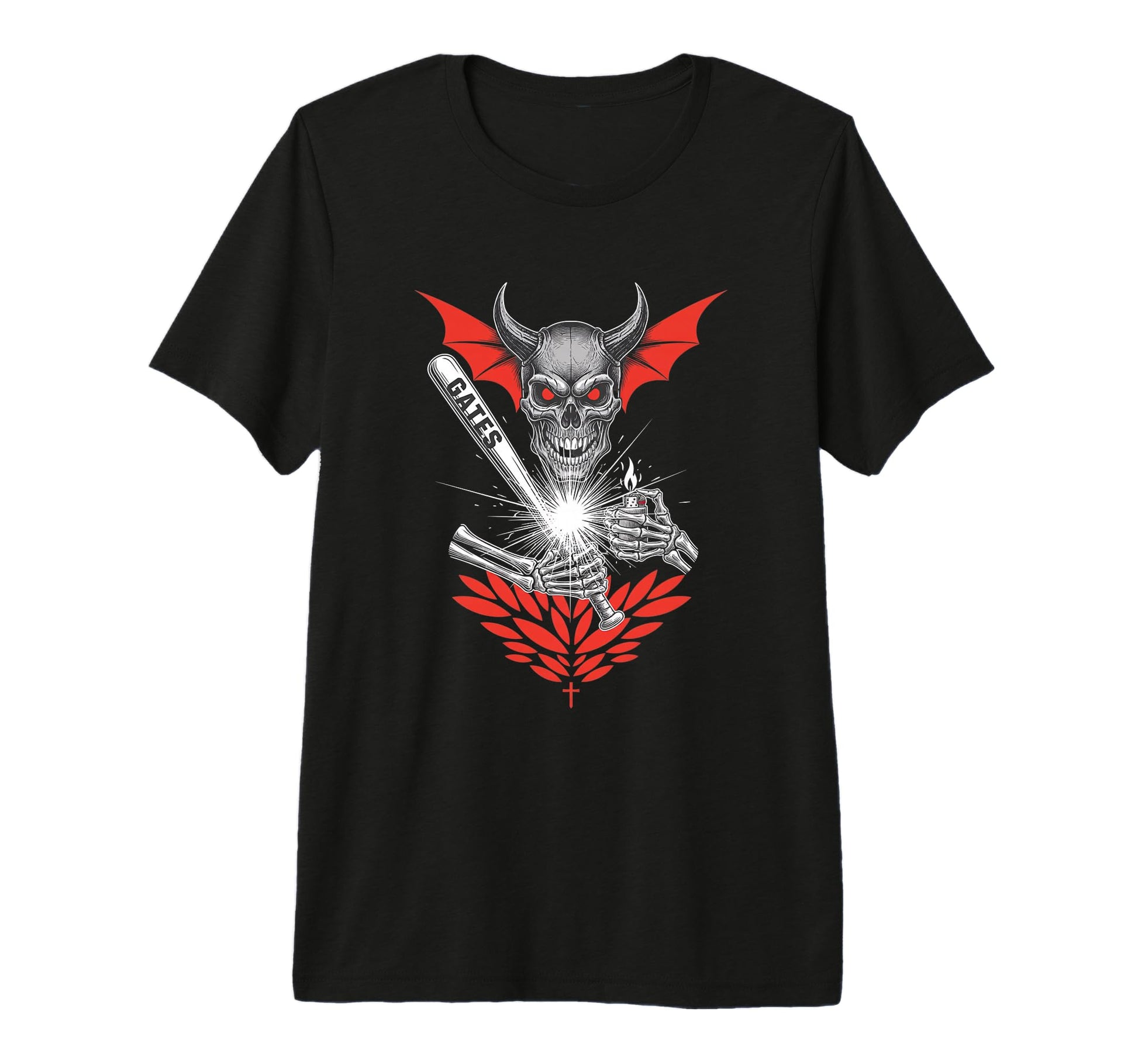 Gates Skull Demon Baseball Bat T-Shirt - Casual Everyday Wear for Adults - T-Shirt, Sweatshirt, Hoodie