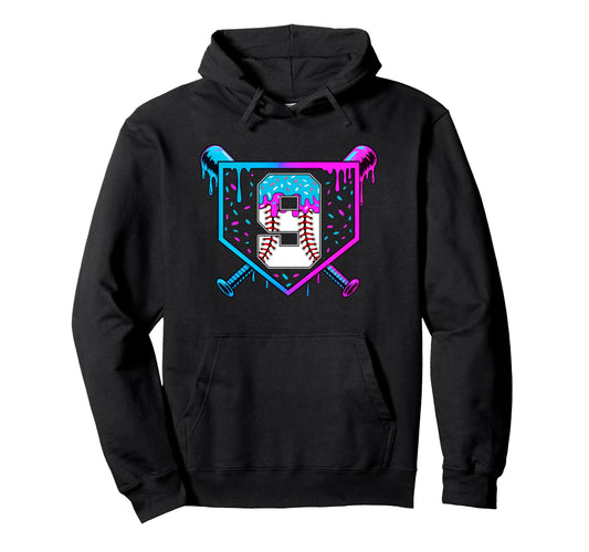 Baseball 9Th Birthday Ice Cream Drip Hoodie - Aesthetic Graphic for Adults - T-Shirt, Sweatshirt, Hoodie