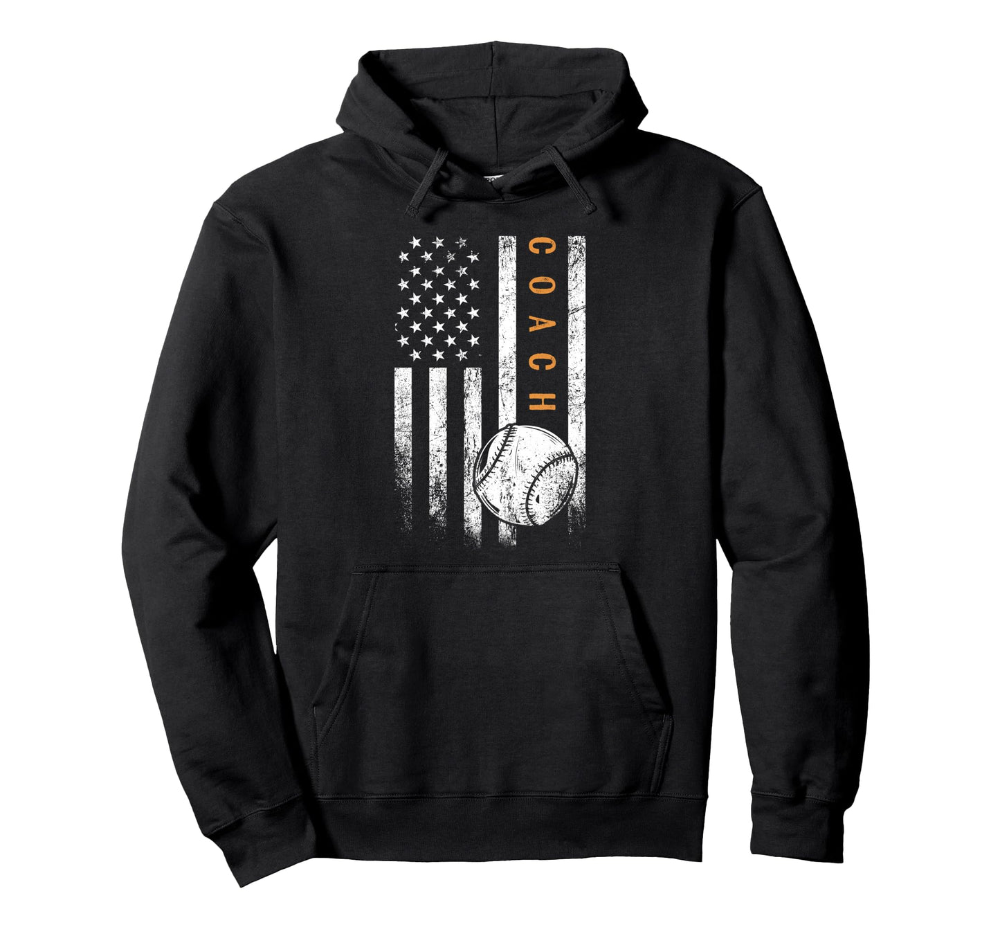 Baseball Coach American Flag Hoodie - Casual Everyday Wear Men Women - T-Shirt, Sweatshirt, Hoodie