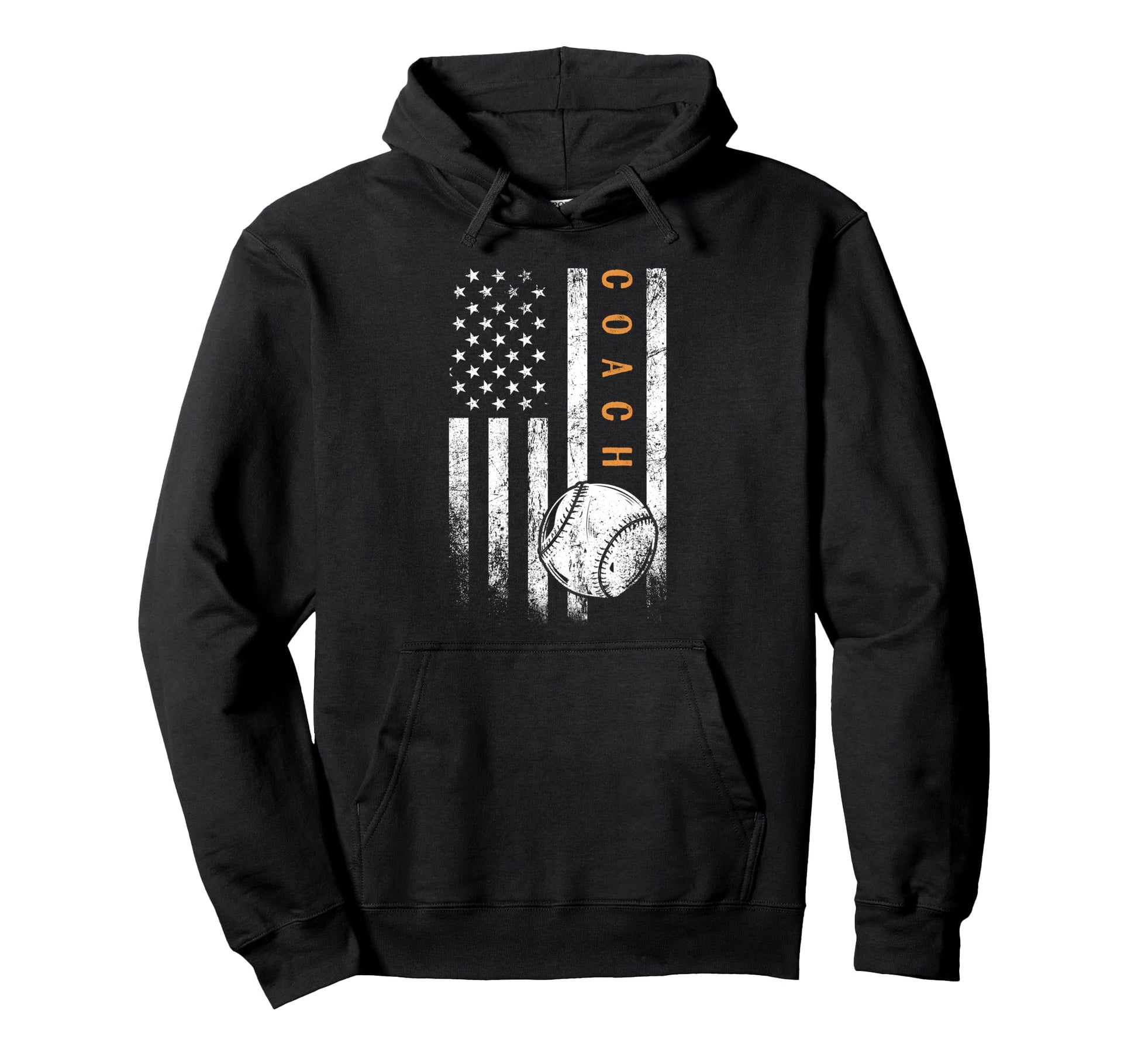 Baseball Coach American Flag Hoodie - Casual Everyday Wear Men Women - T-Shirt, Sweatshirt, Hoodie