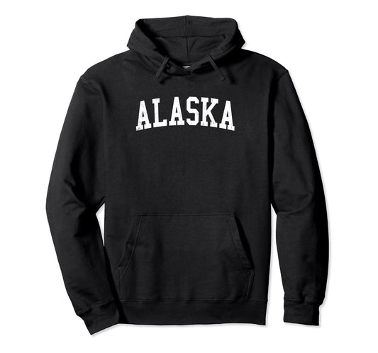 Alaska Distressed White Varsity Text Hoodie - Trendy Graphic for Adults - T-Shirt, Sweatshirt, Hoodie