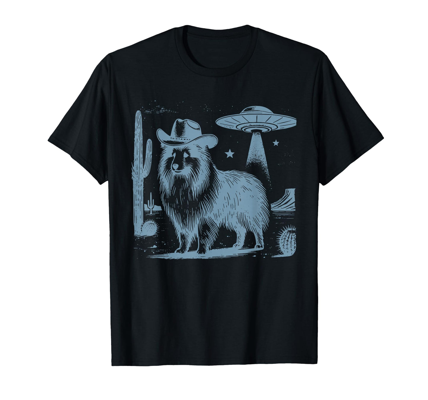 Shetland Sheepdog Sheltie Cowboy Ufo 90S T-Shirt - Unique Graphic Unisex - T-Shirt, Sweatshirt, Hoodie