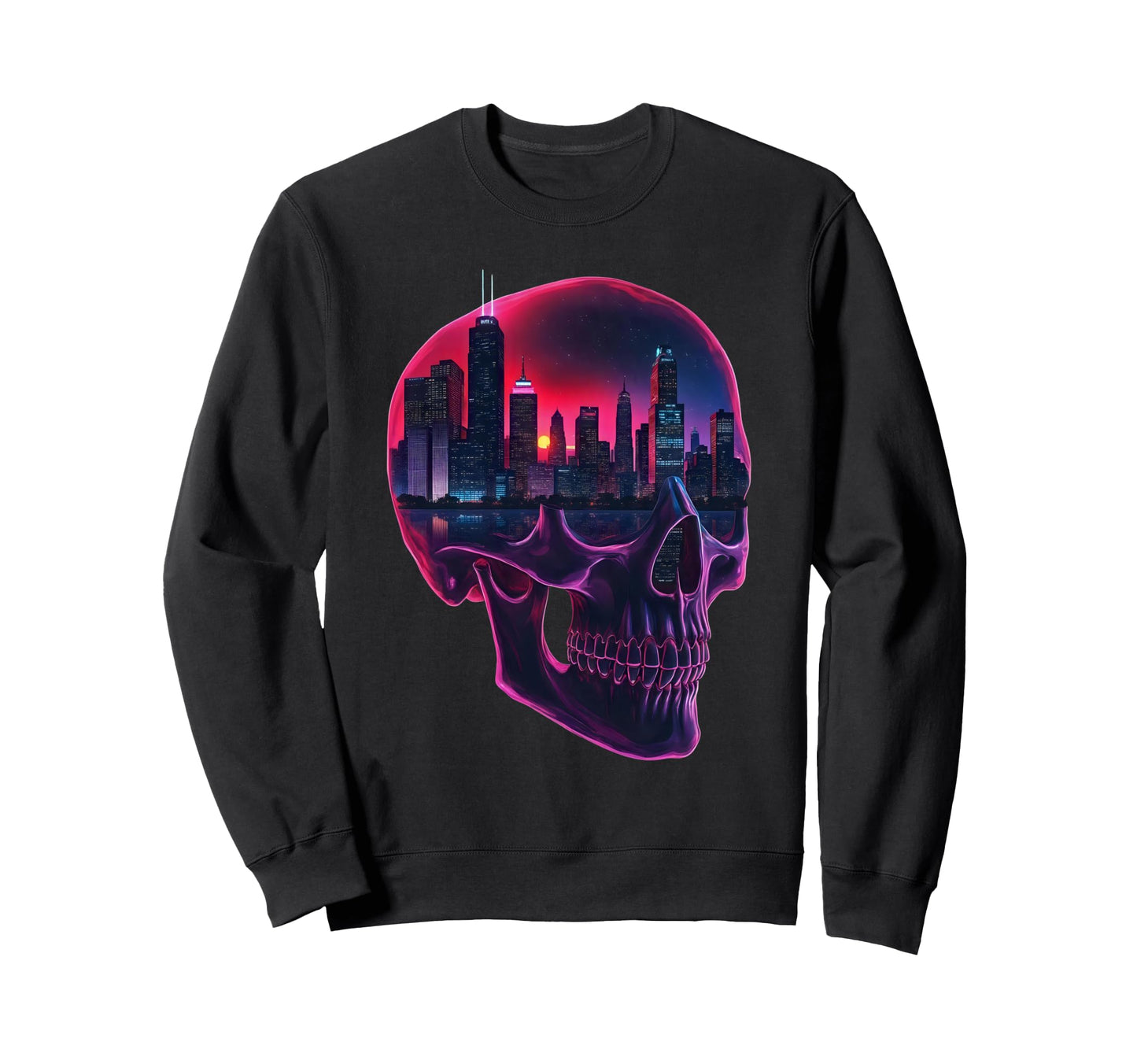 90S Vaporwave Aesthetic Skull Sweatshirt - Fun Novelty Design for Adults - T-Shirt, Sweatshirt, Hoodie