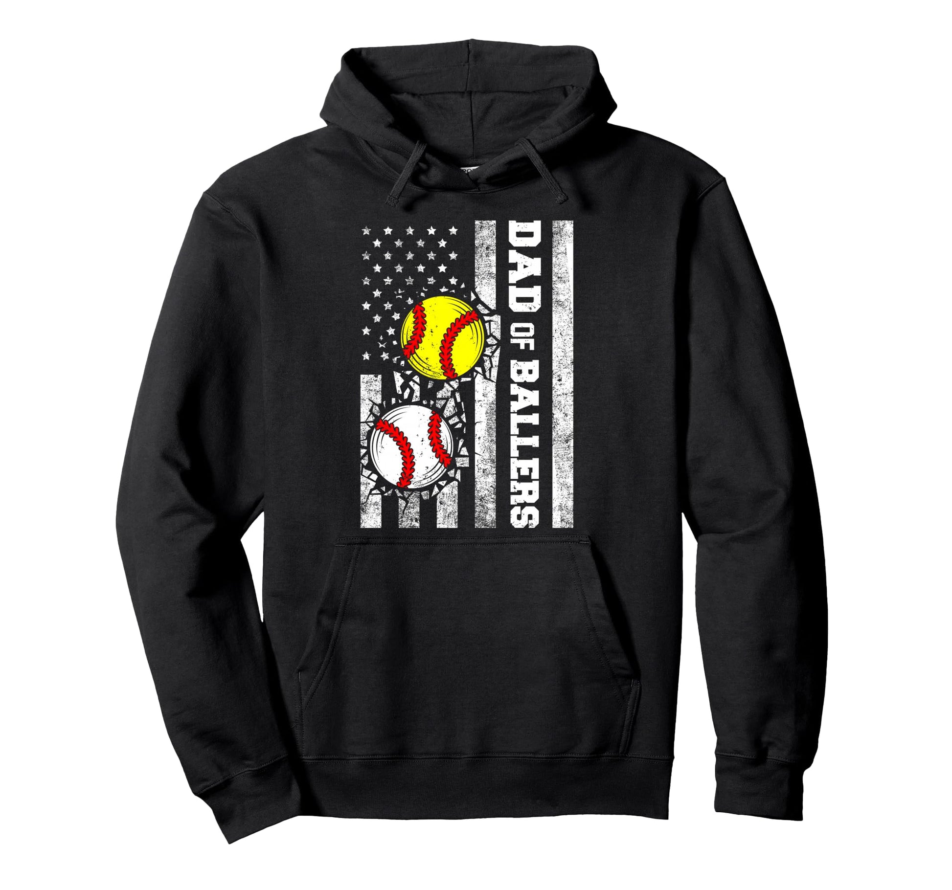 Dad Ballers Funny Usa Flag Baseball Hoodie - Novelty Apparel for Adults - T-Shirt, Sweatshirt, Hoodie