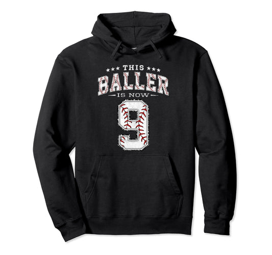 9 Years Old Birthday Baseball Theme Hoodie - Novelty Apparel Men Women - T-Shirt, Sweatshirt, Hoodie