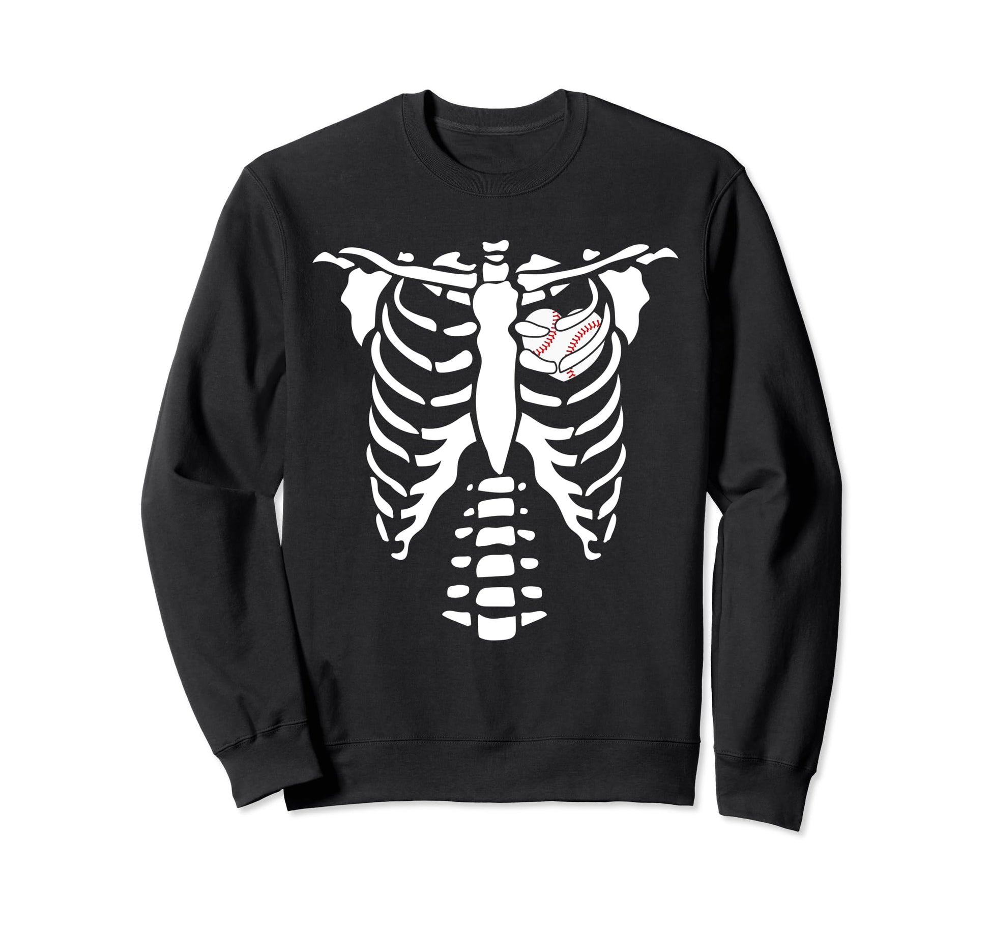 Baseball Heart Skeleton Rib Cage Sweatshirt - Unique Graphic for Adults - T-Shirt, Sweatshirt, Hoodie