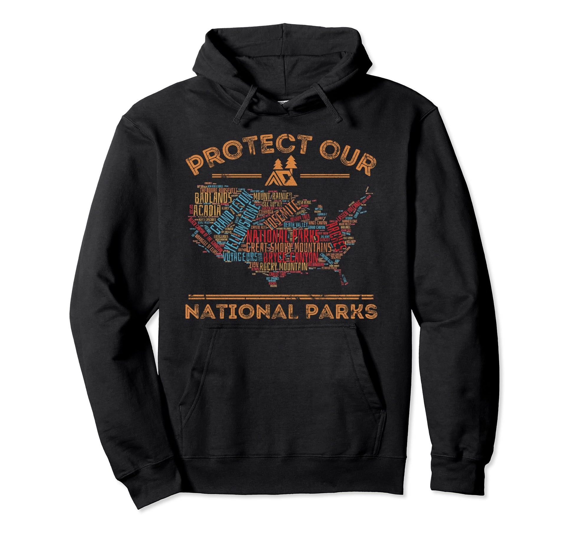 Protect Our National Parks Map Hiking Hoodie - Minimalist Print for Adults - T-Shirt, Sweatshirt, Hoodie