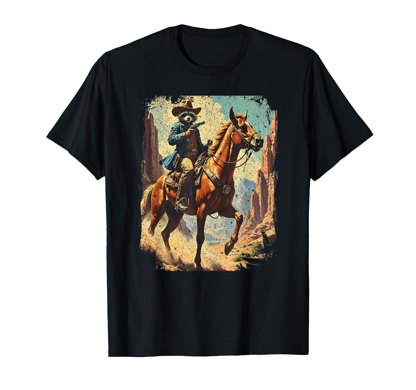 Western Raccoon Cowboy Horse Bandit T-Shirt - Novelty Apparel for Adults - T-Shirt, Sweatshirt, Hoodie