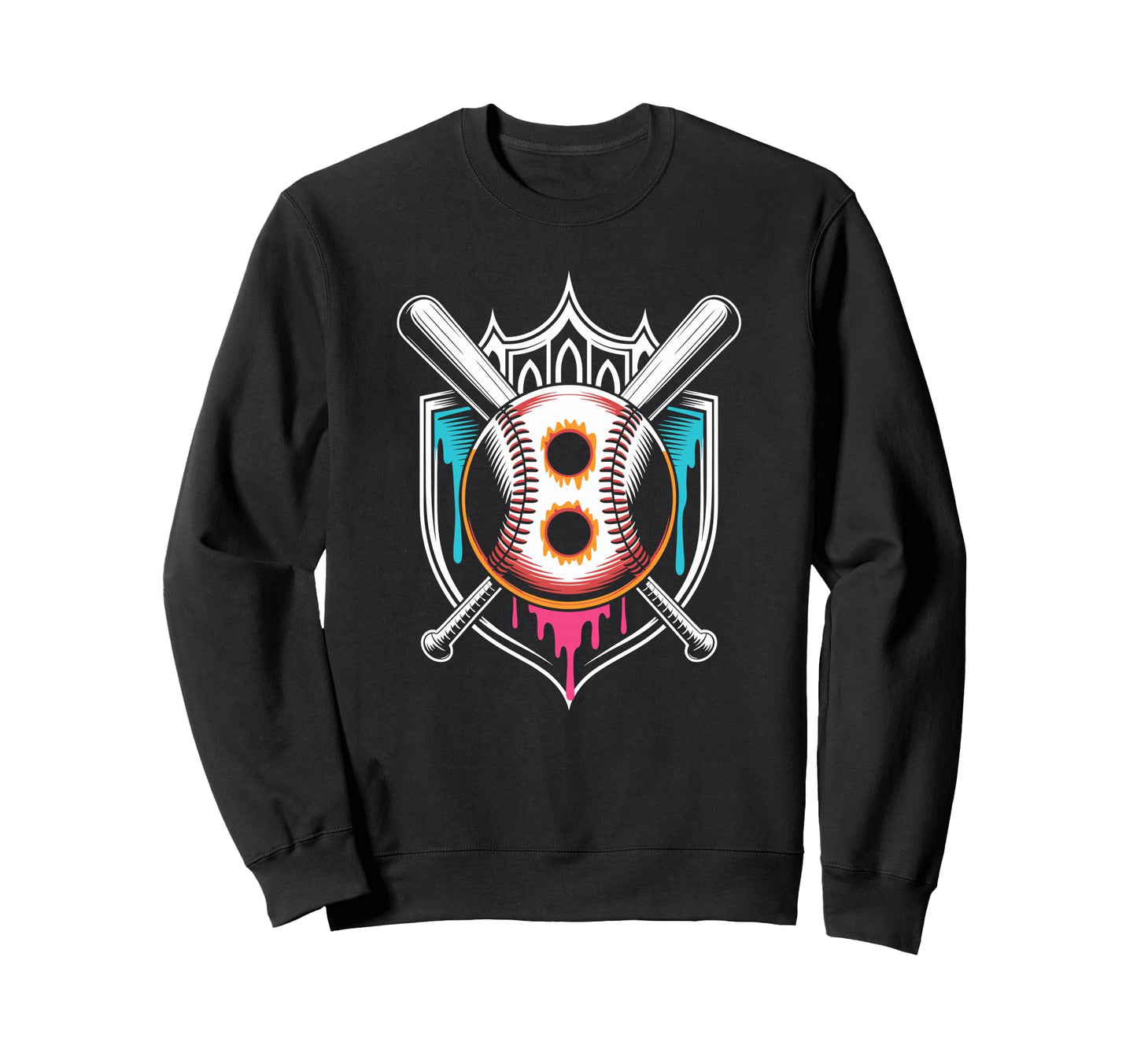 Baseball Birthday Turning Eight Drip Sweatshirt - Unique Graphic for Adults - T-Shirt, Sweatshirt, Hoodie
