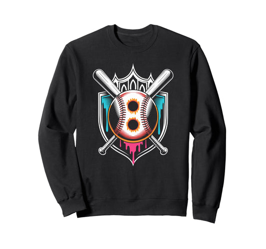 Baseball Birthday Turning Eight Drip Sweatshirt - Unique Graphic for Adults - T-Shirt, Sweatshirt, Hoodie