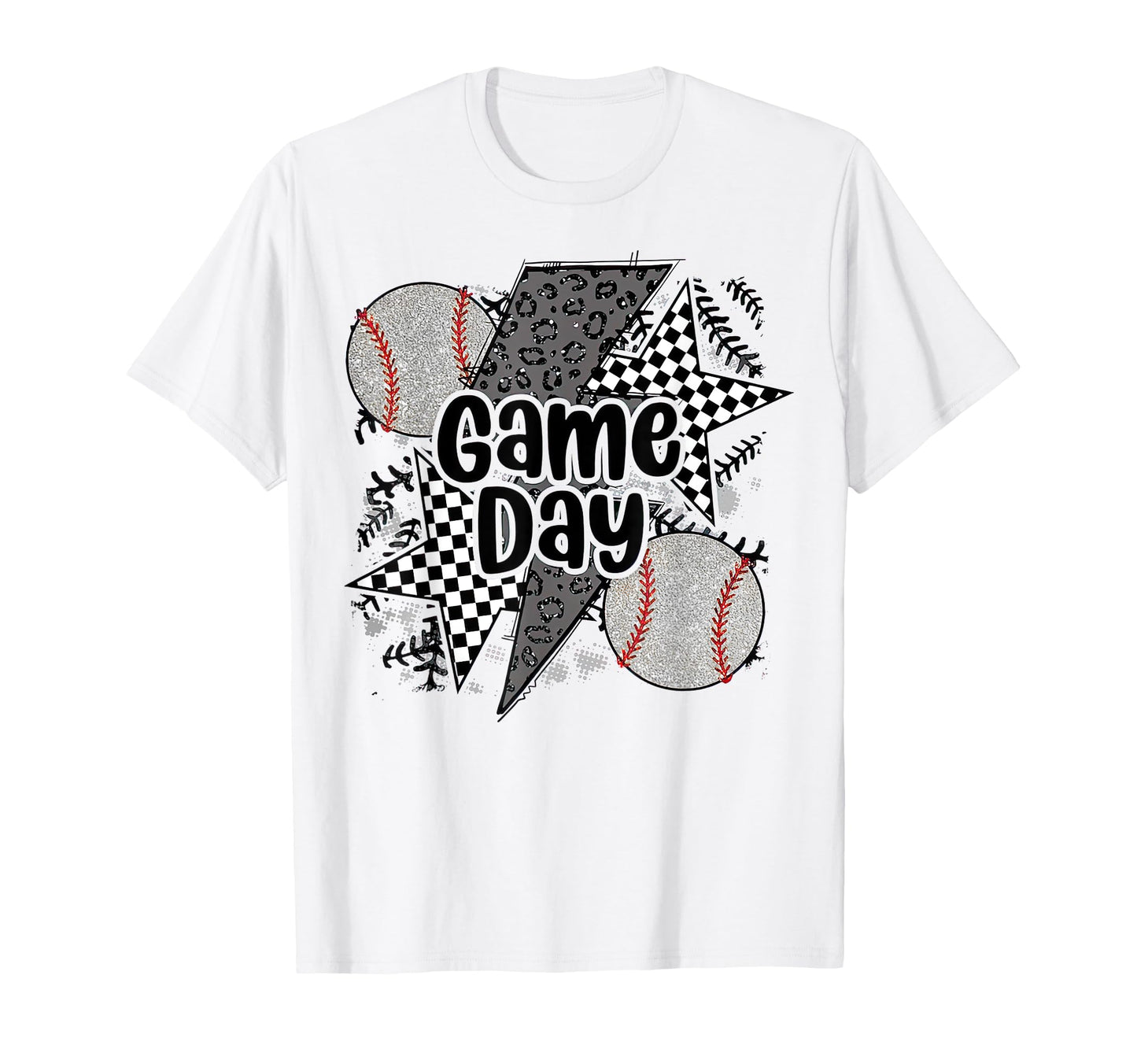 Game Day Baseball Checkered Leopard Mama T-Shirt - Graphic Print for Adults - T-Shirt, Sweatshirt, Hoodie