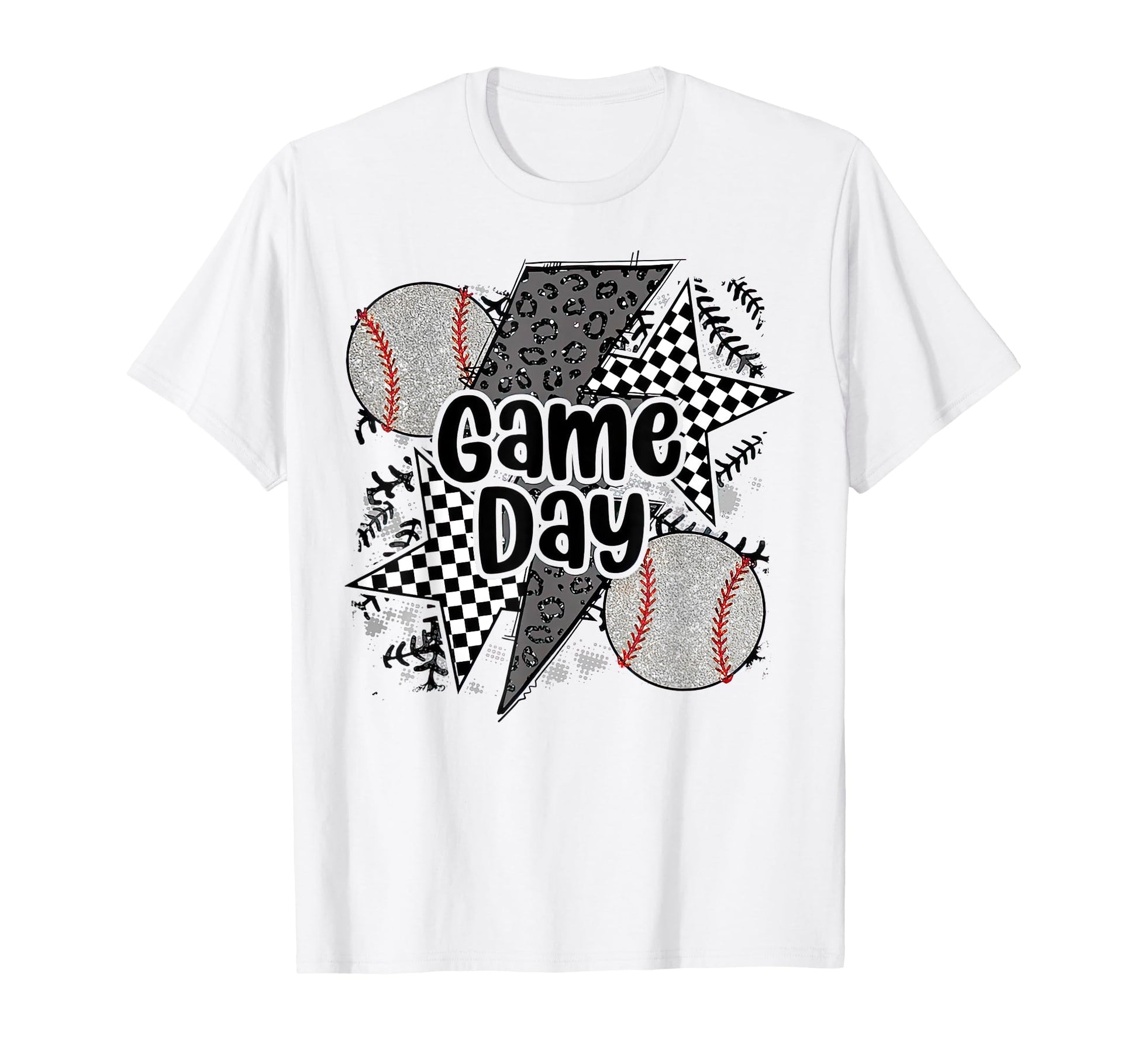 Game Day Baseball Checkered Leopard Mama T-Shirt - Graphic Print for Adults - T-Shirt, Sweatshirt, Hoodie