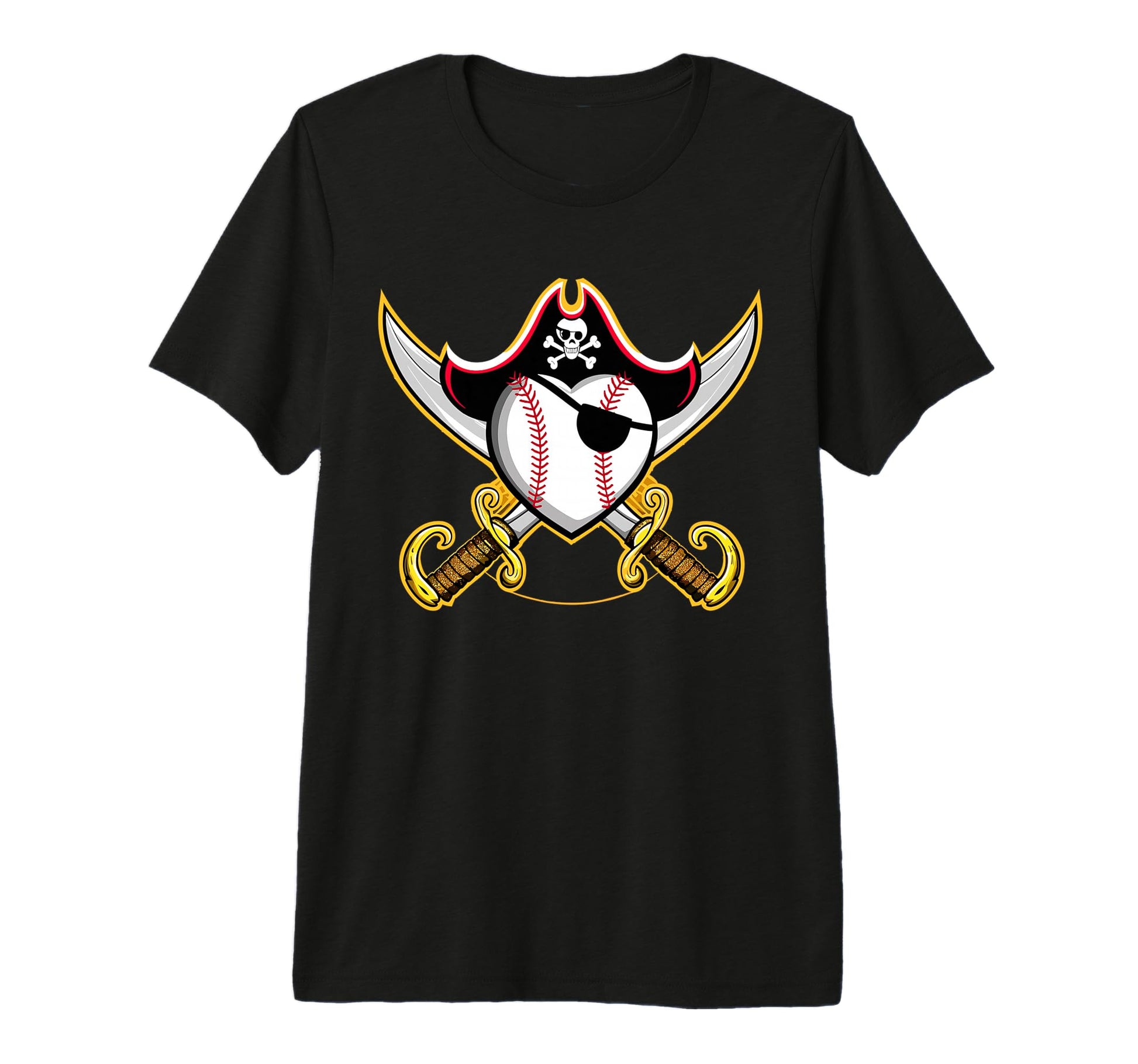 Pirate Baseball Heart Skull Pirate T-Shirt - Fun Novelty Design Men Women - T-Shirt, Sweatshirt, Hoodie