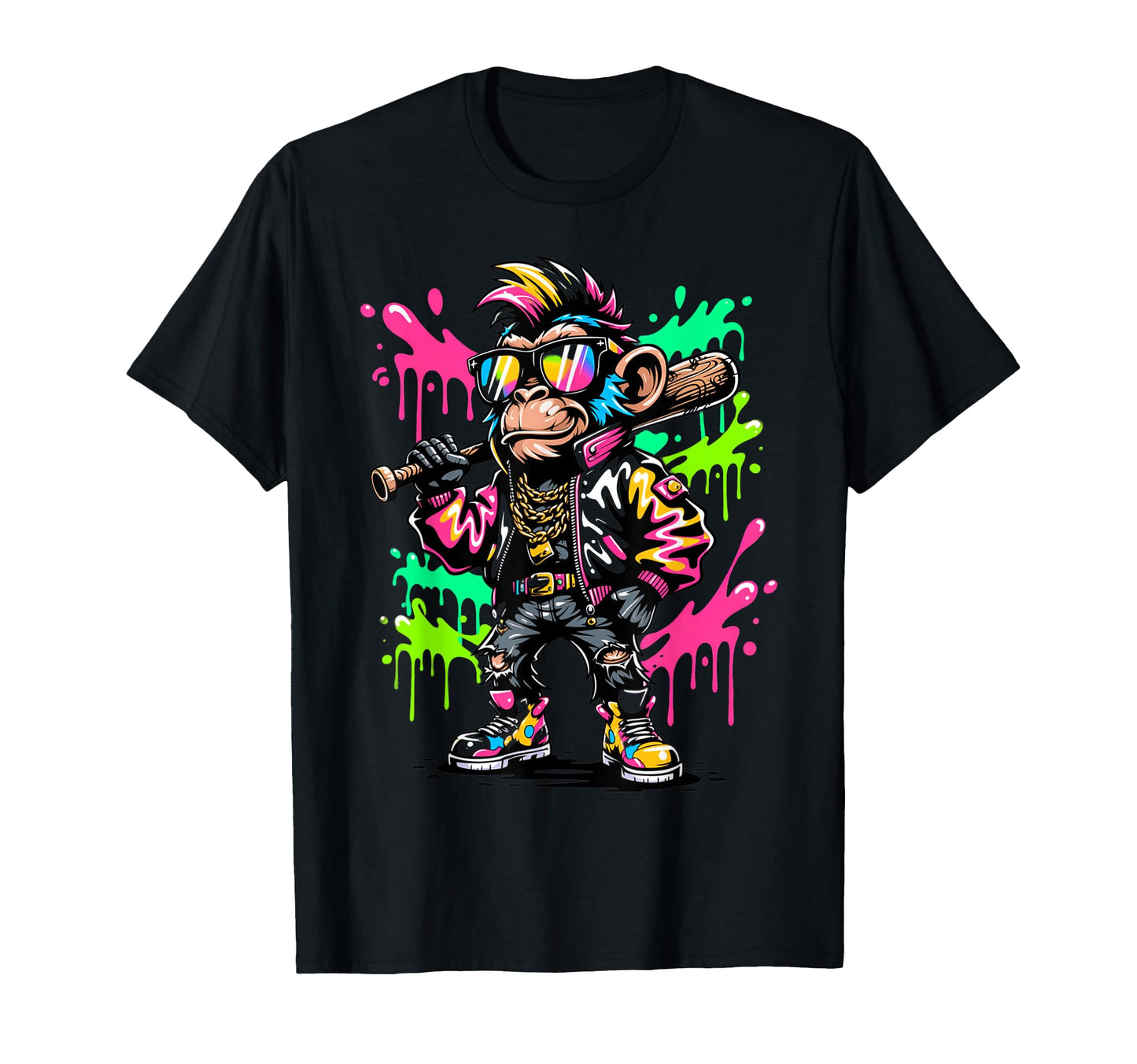 Monkey Baseball Drip Funny Animal Party T-Shirt - Unique Graphic Men Women - T-Shirt, Sweatshirt, Hoodie