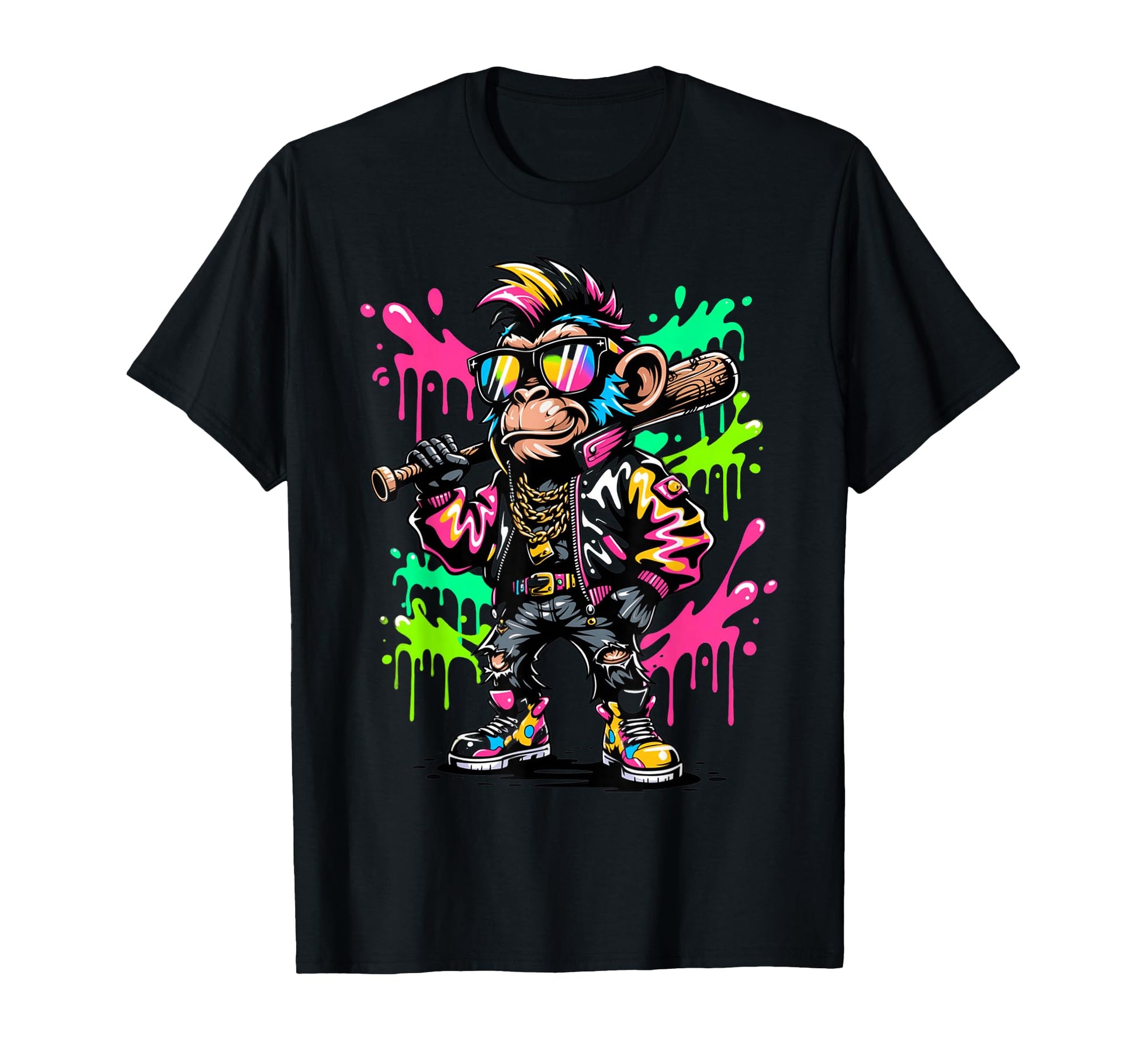 Monkey Baseball Drip Funny Animal Party T-Shirt - Unique Graphic Men Women - T-Shirt, Sweatshirt, Hoodie