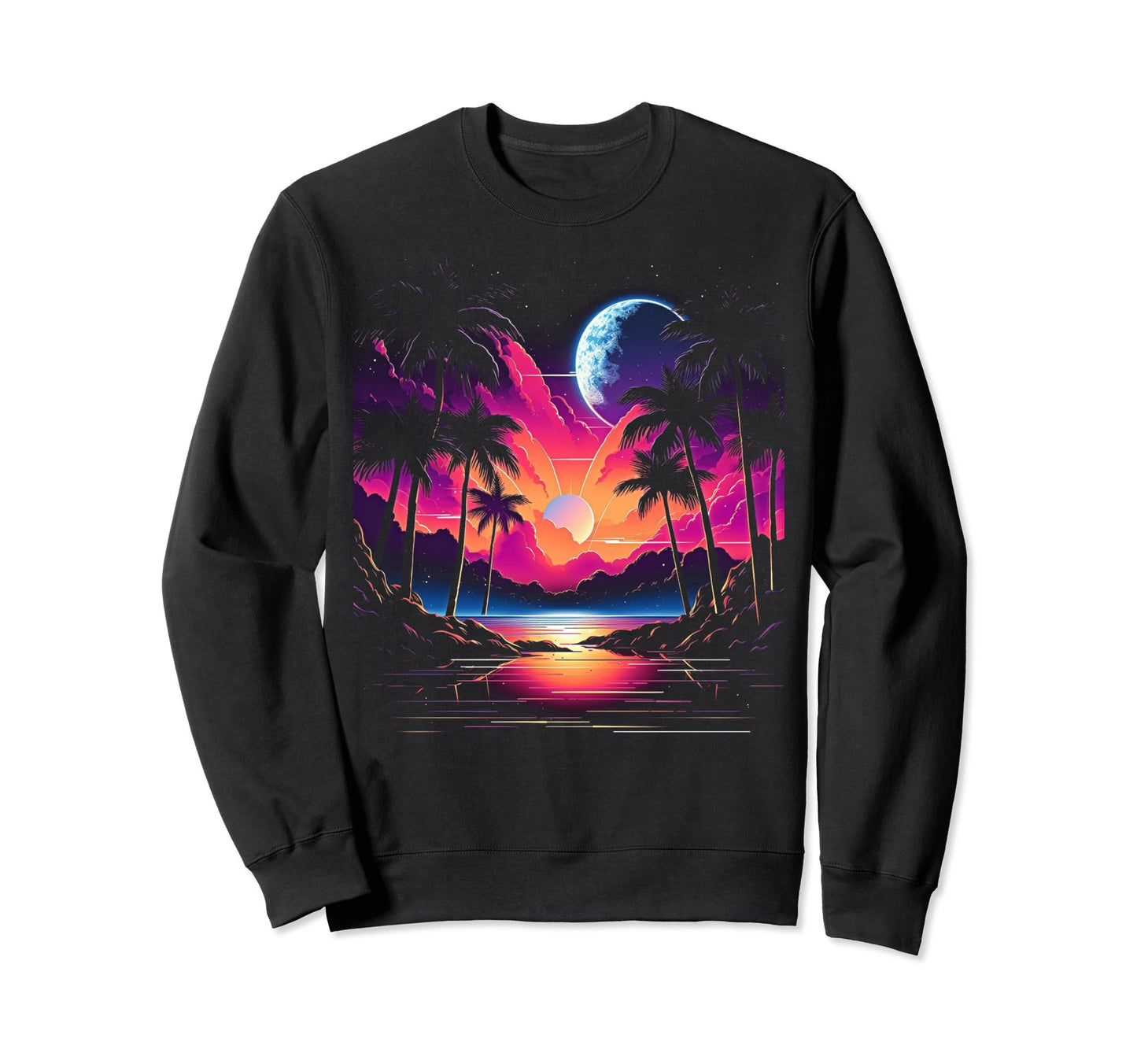 Vaporwave Solar System 80S Synthwave Sweatshirt - Graphic Print for Adults - T-Shirt, Sweatshirt, Hoodie