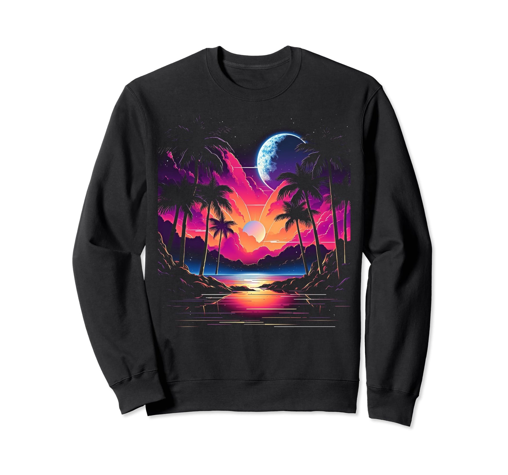 Vaporwave Solar System 80S Synthwave Sweatshirt - Graphic Print for Adults - T-Shirt, Sweatshirt, Hoodie