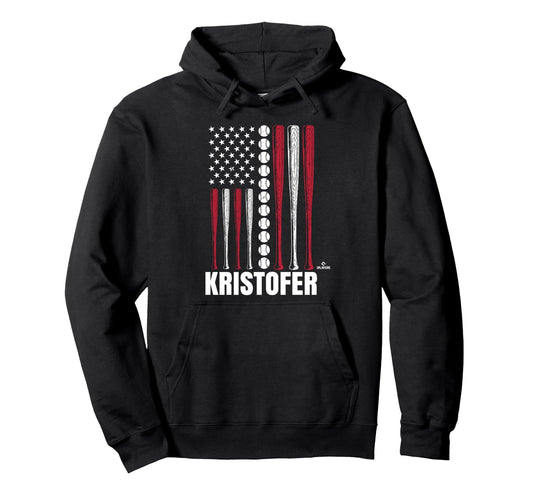 Baseball American Flag Kristofer Bow Hoodie - Minimalist Print Men Women - T-Shirt, Sweatshirt, Hoodie