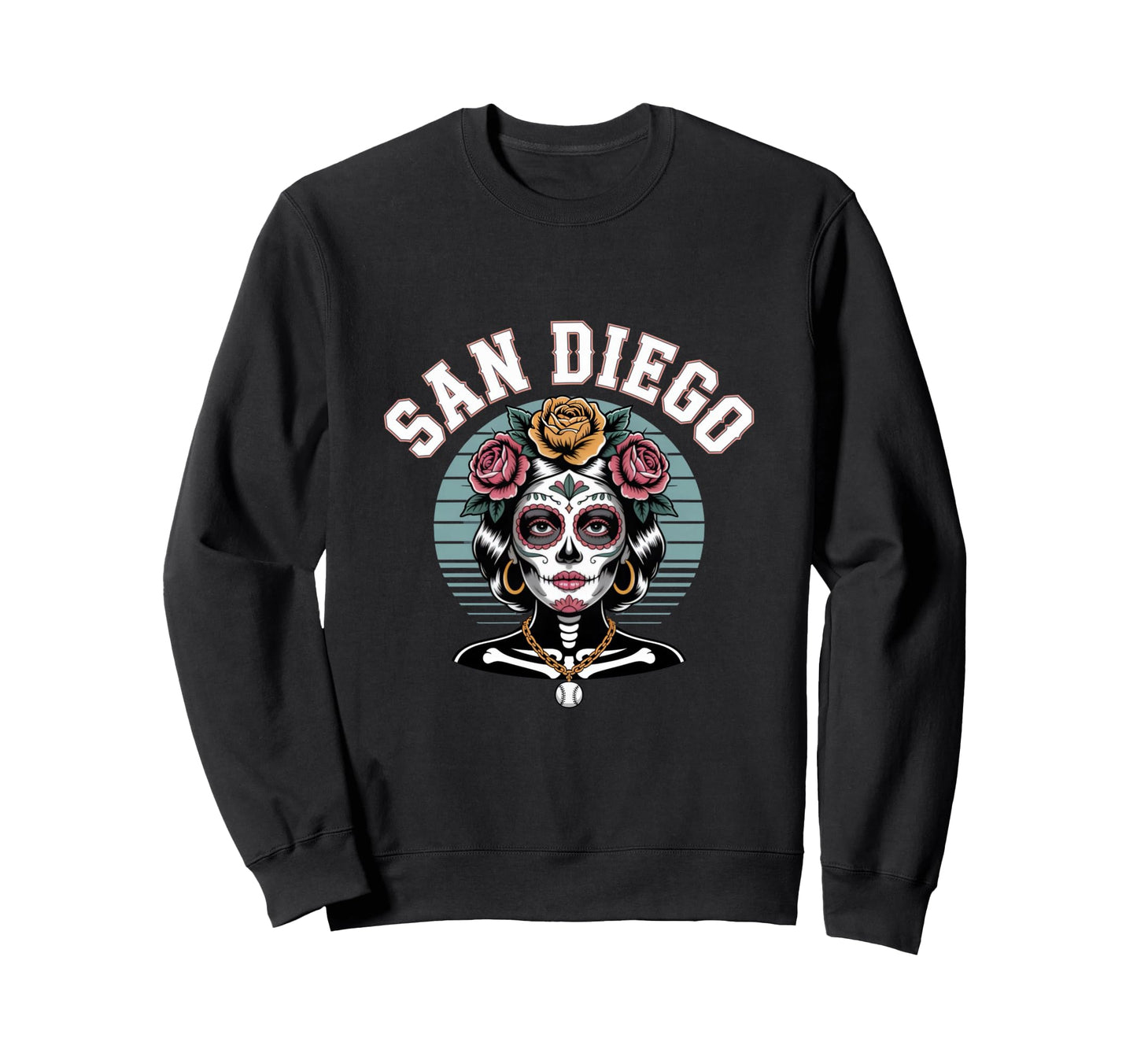 San Diego Sugar Skull Flower City Sweatshirt - Casual Everyday Wear Unisex - T-Shirt, Sweatshirt, Hoodie