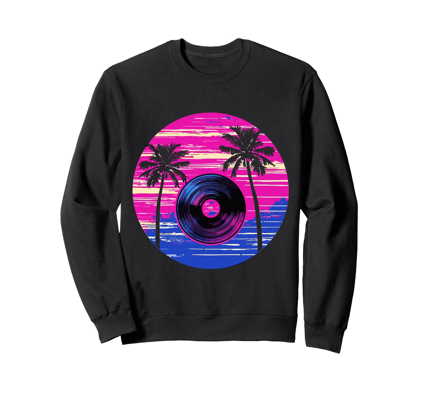 Palm Tree Vinyl Record Vaporwave Sweatshirt - Trendy Graphic Men Women - T-Shirt, Sweatshirt, Hoodie