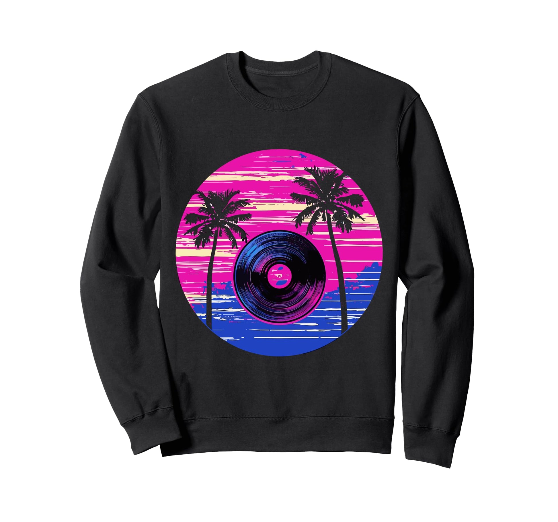 Palm Tree Vinyl Record Vaporwave Sweatshirt - Trendy Graphic Men Women - T-Shirt, Sweatshirt, Hoodie