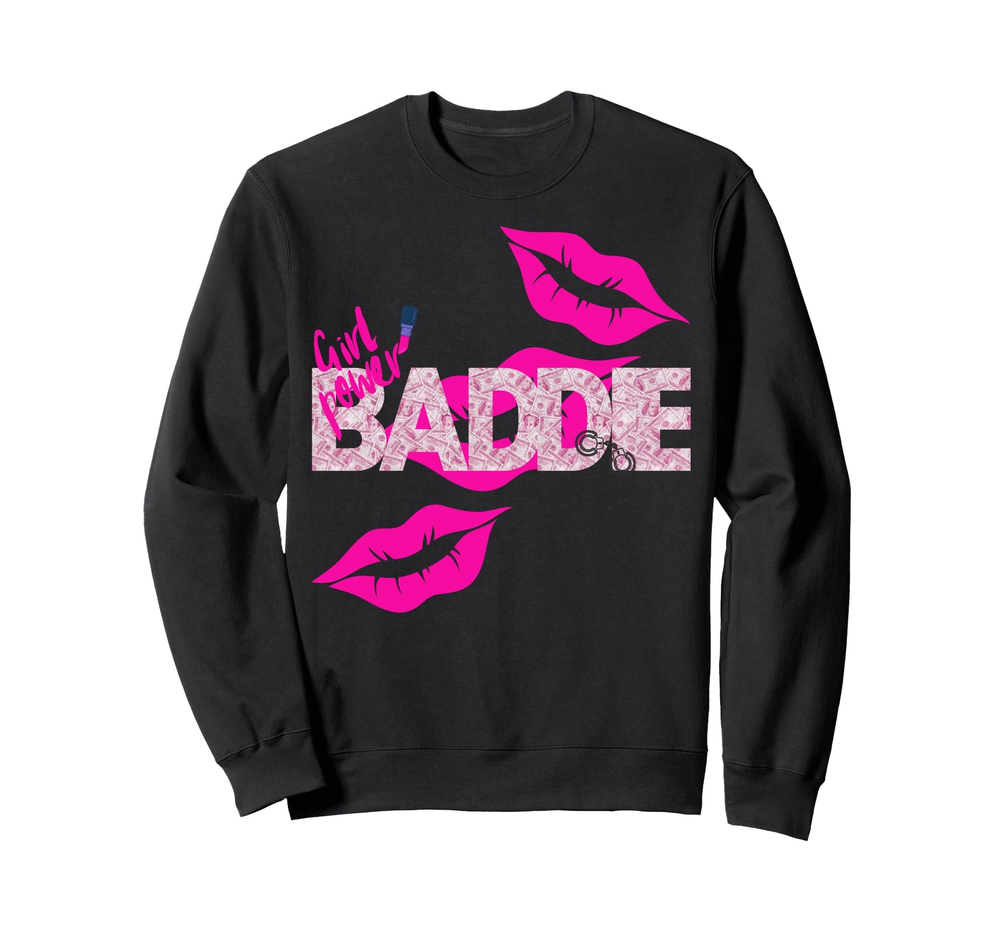 Pwr Baddie Lips Money Pattern Y2K Sweatshirt - Casual Everyday Wear Unisex - T-Shirt, Sweatshirt, Hoodie