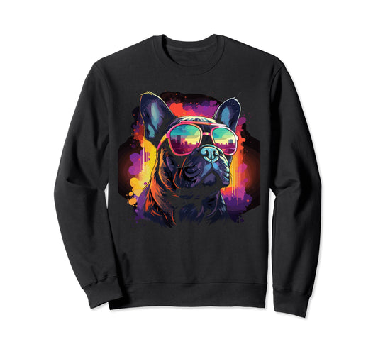 80S Synthwave French Bulldog Sweatshirt - Minimalist Print Men Women - T-Shirt, Sweatshirt, Hoodie