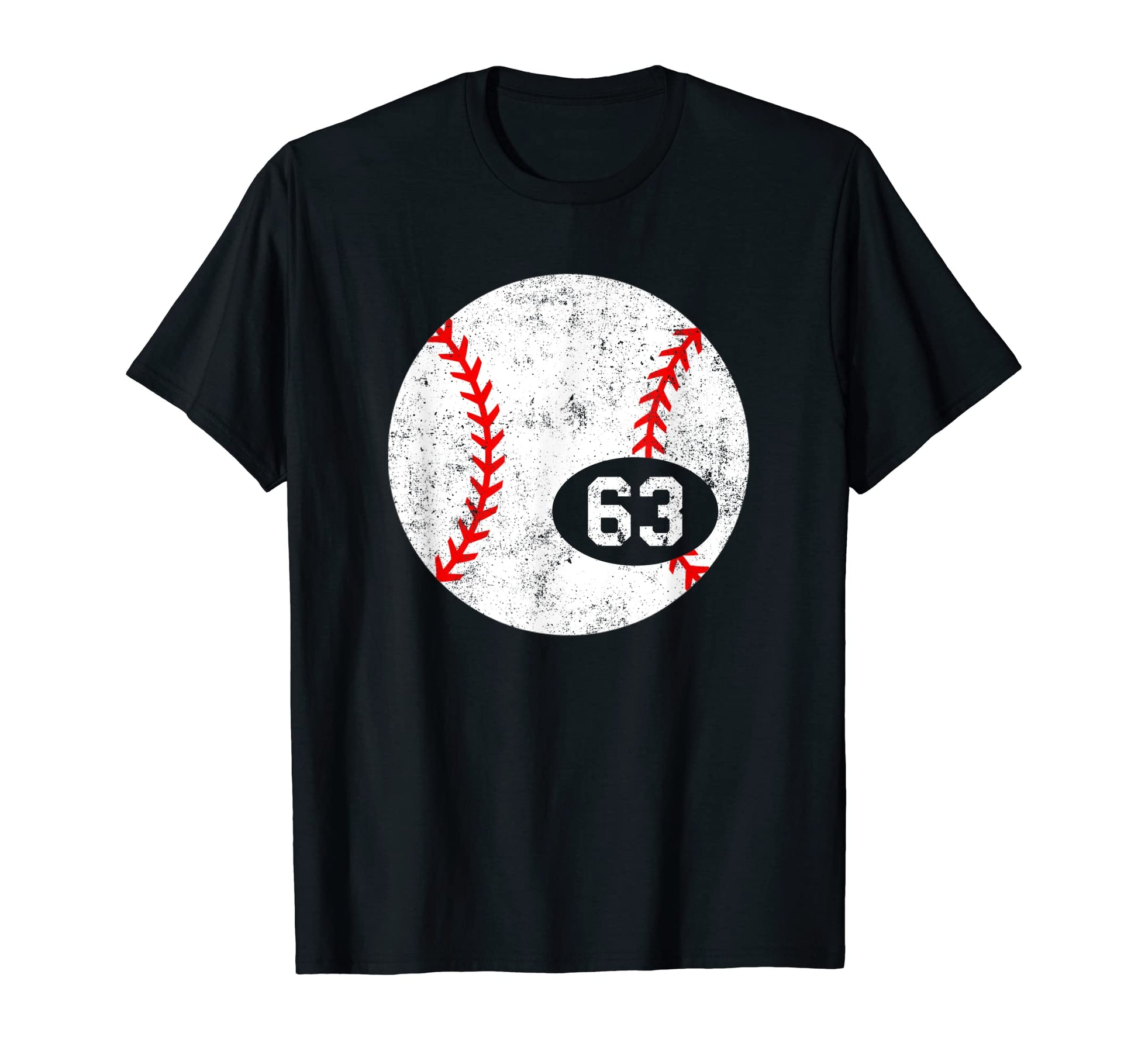 Baseball Sport 63 Jersey Number Distressed T-Shirt - Graphic Print Unisex - T-Shirt, Sweatshirt, Hoodie