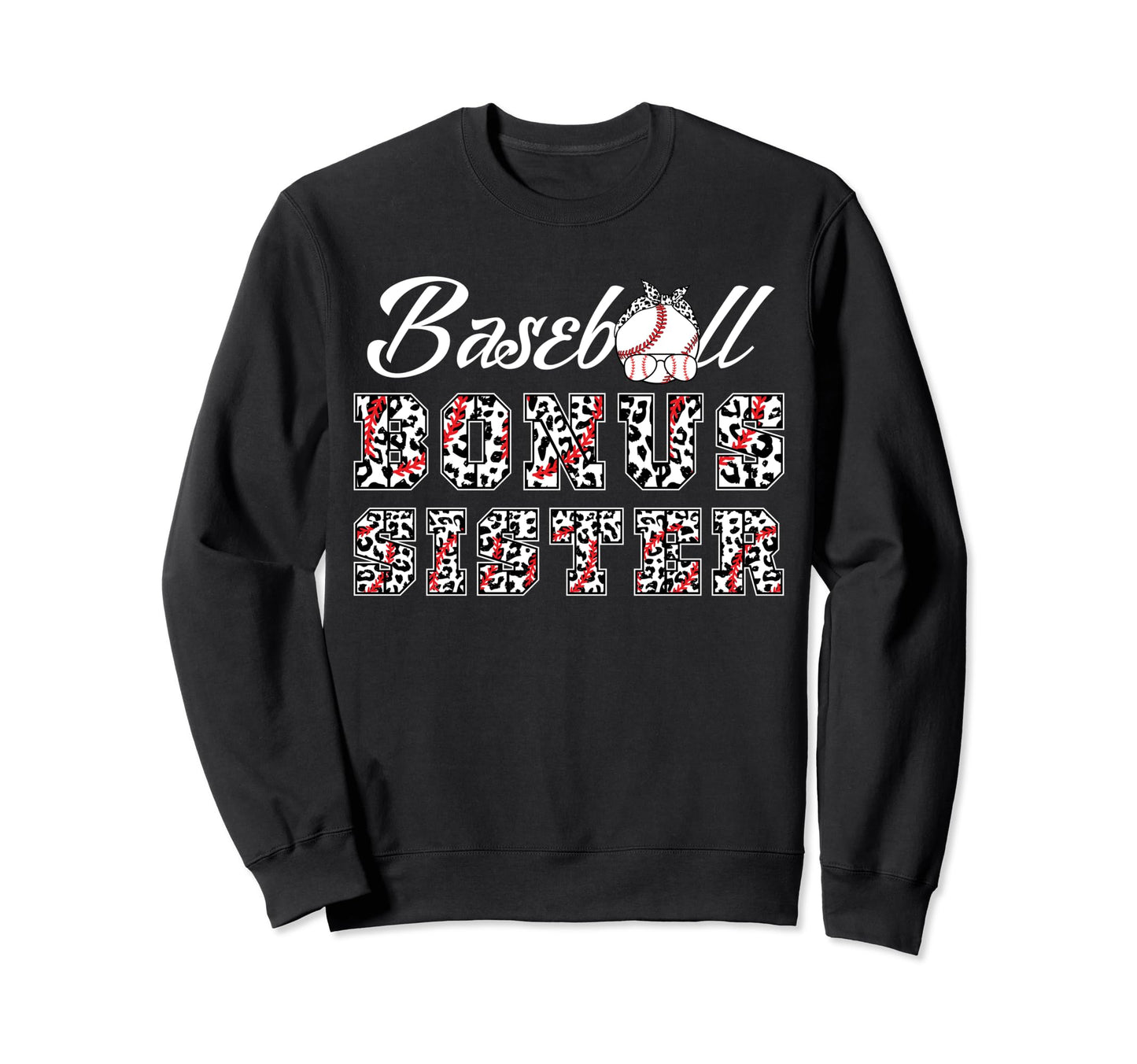 Baseball Bonus Sister Leopard Game Day Sweatshirt - Unique Graphic Unisex - T-Shirt, Sweatshirt, Hoodie