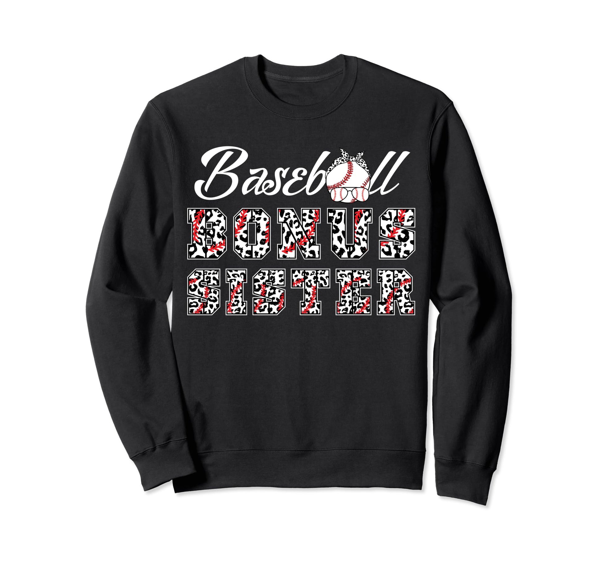 Baseball Bonus Sister Leopard Game Day Sweatshirt - Unique Graphic Unisex - T-Shirt, Sweatshirt, Hoodie