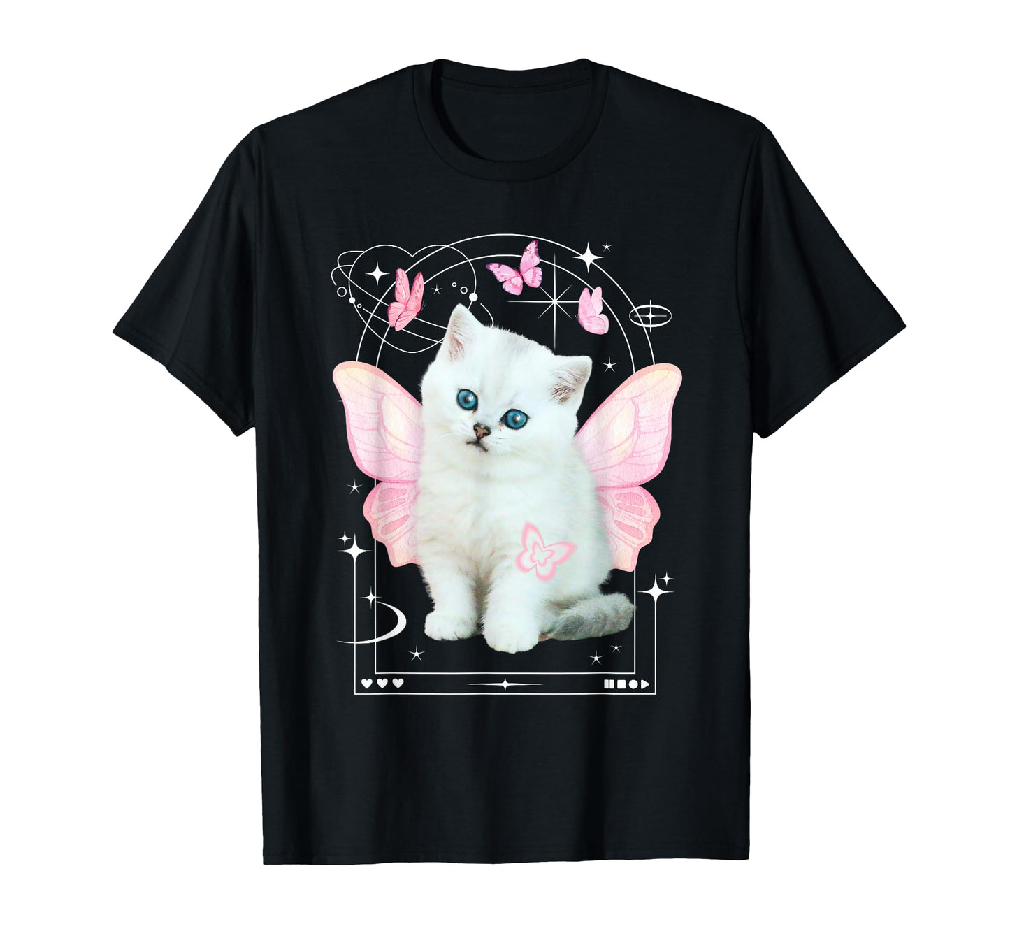 Y2K Aesthetic Cat Butterfly Fairy T-Shirt - Custom Art Print for Adults - T-Shirt, Sweatshirt, Hoodie