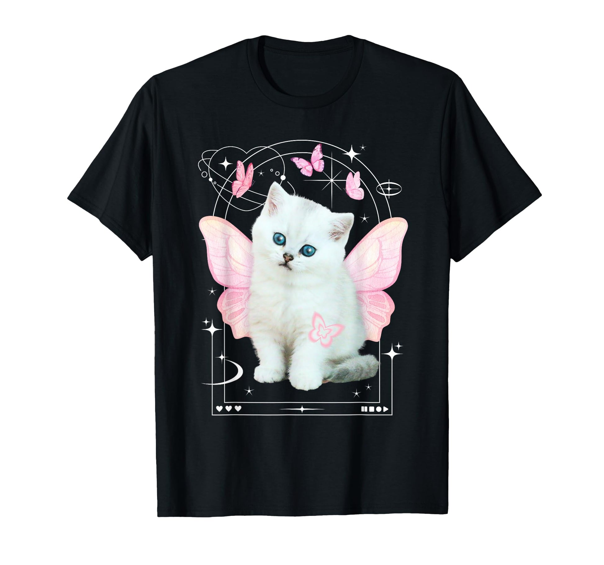 Y2K Aesthetic Cat Butterfly Fairy T-Shirt - Custom Art Print for Adults - T-Shirt, Sweatshirt, Hoodie