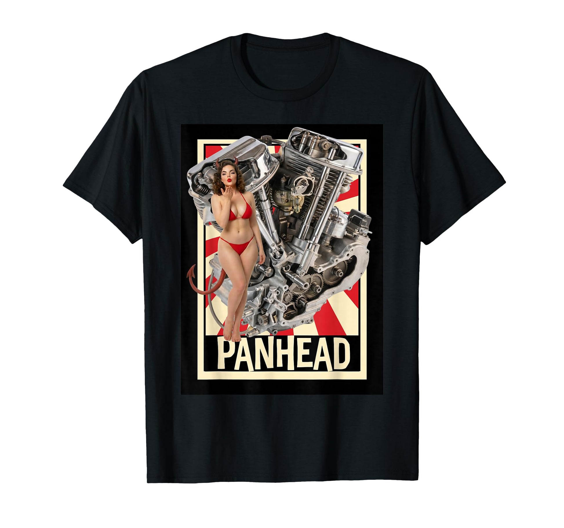 Panhead Engine Pinup Devil Biker T-Shirt - Casual Everyday Wear Men Women - T-Shirt, Sweatshirt, Hoodie