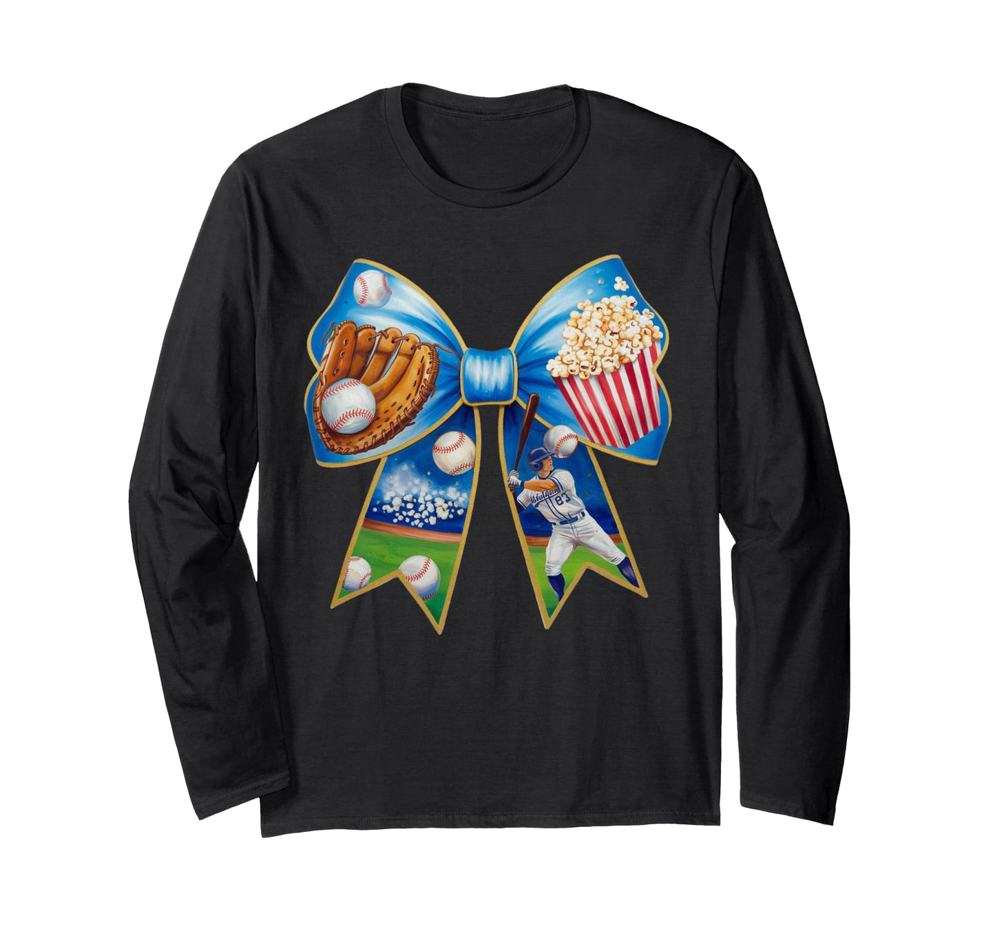Baseball Bow Popcorn Glove Bat Player Gift Hoodie - Graphic Print Men Women - T-Shirt, Sweatshirt, Hoodie