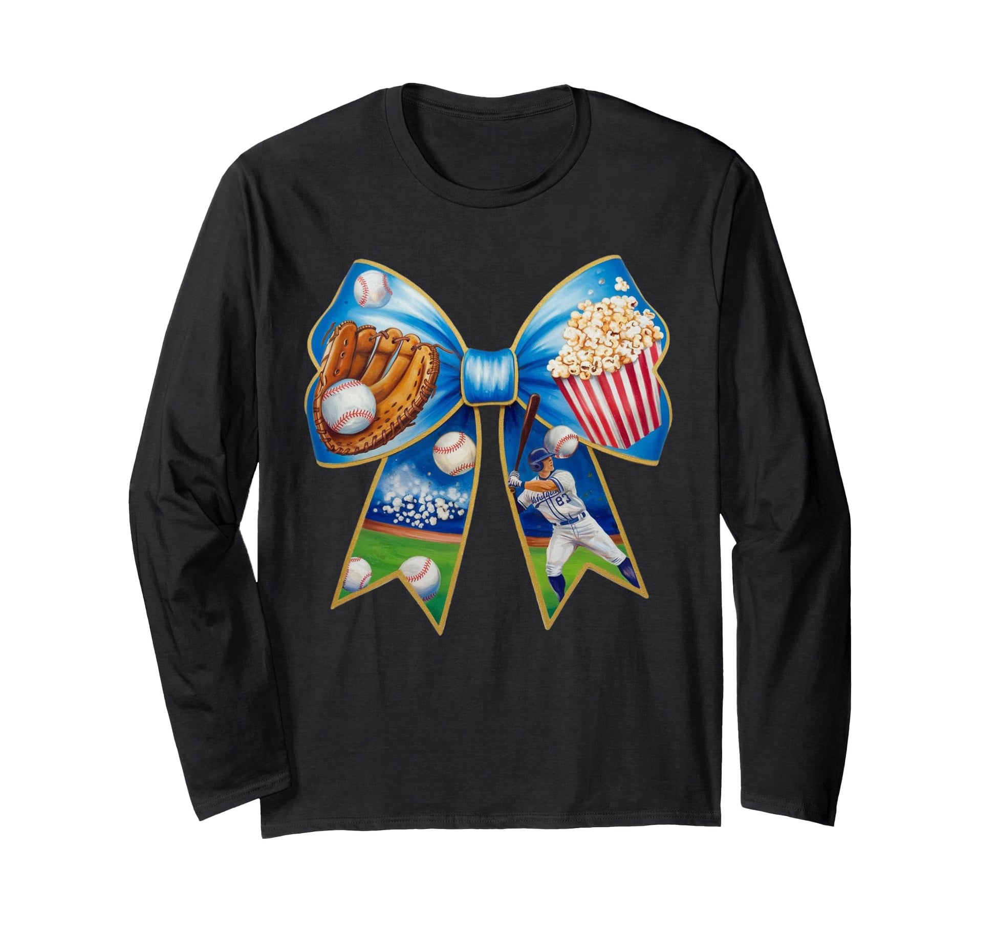 Baseball Bow Popcorn Glove Bat Player Gift Hoodie - Graphic Print Men Women - T-Shirt, Sweatshirt, Hoodie