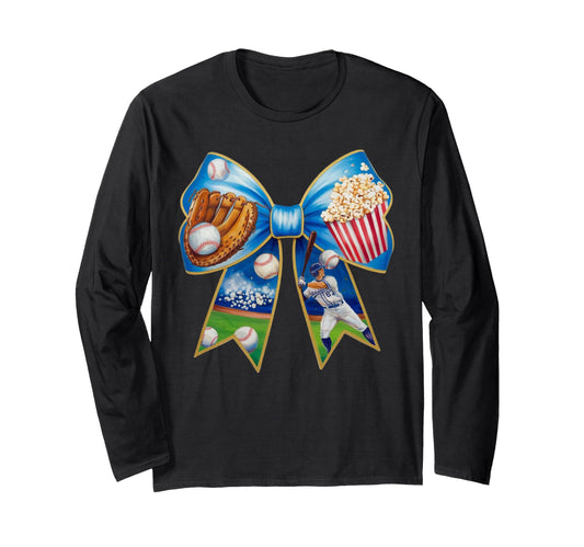 Baseball Bow Popcorn Glove Bat Player Gift Hoodie - Graphic Print Men Women - T-Shirt, Sweatshirt, Hoodie